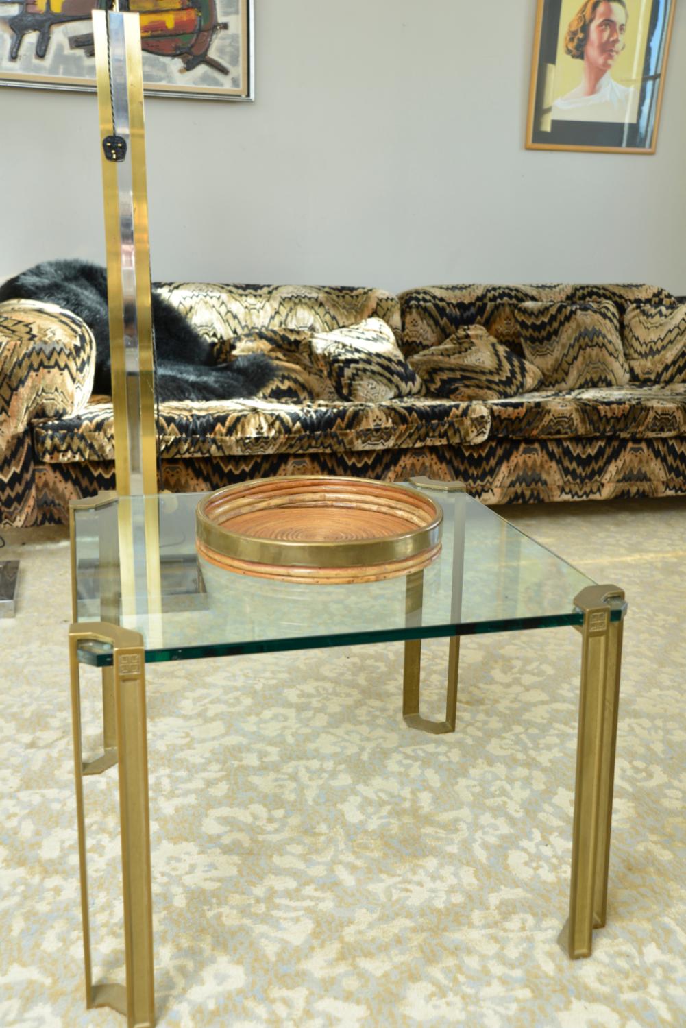 1970s Rattan Cane Brass Tray Basket Centrepiece By Vivai del Sud Italy For Sale 3