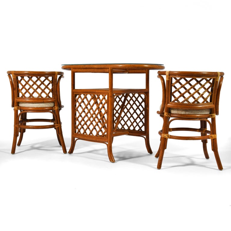 Rattan & Cane Game Table and Chair Set For Sale 3