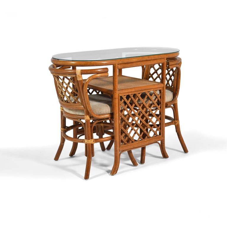 Indonesian Rattan & Cane Game Table and Chair Set For Sale
