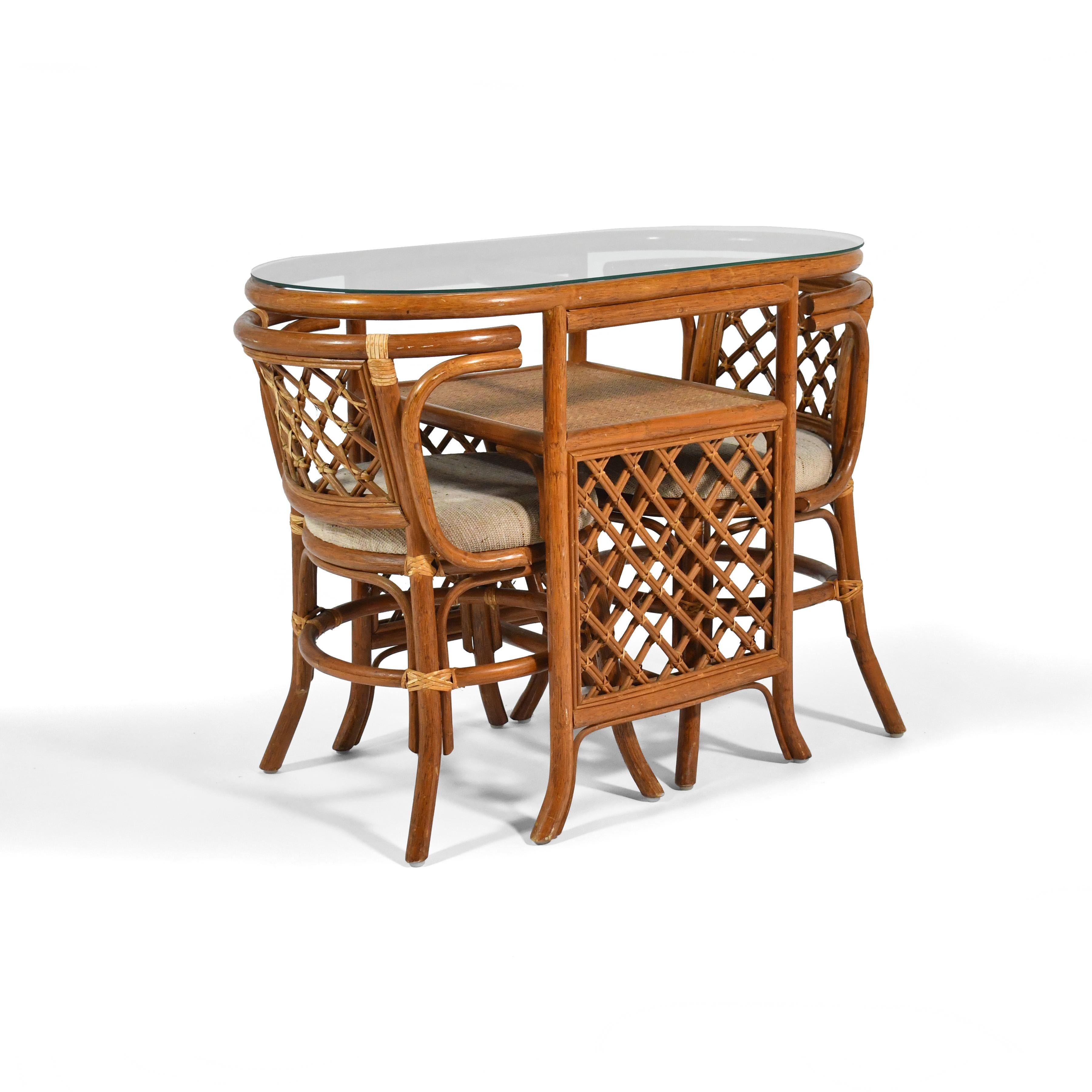 Hollywood Regency Rattan & Cane Game Table and Chair Set