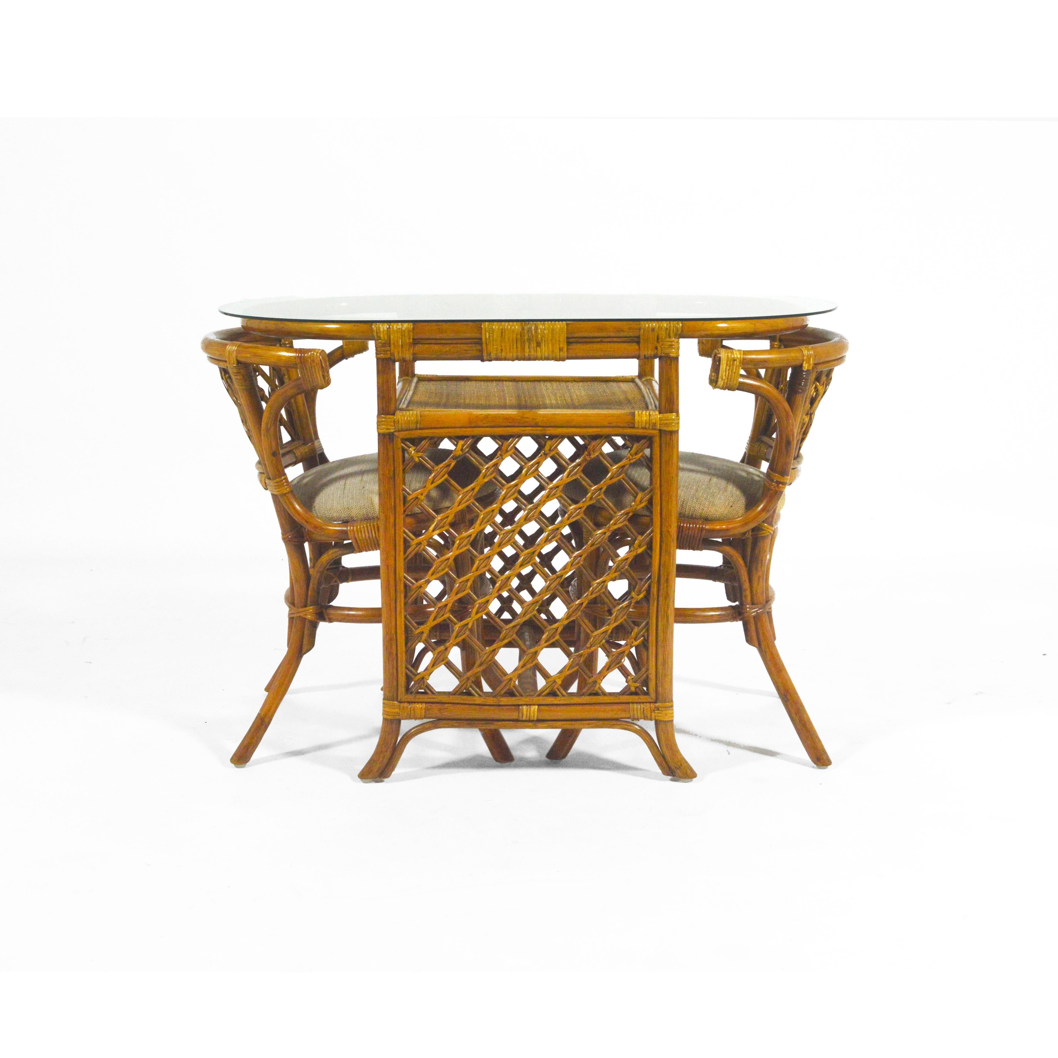 Organic Modern Rattan & Cane Game Table and Chair Set