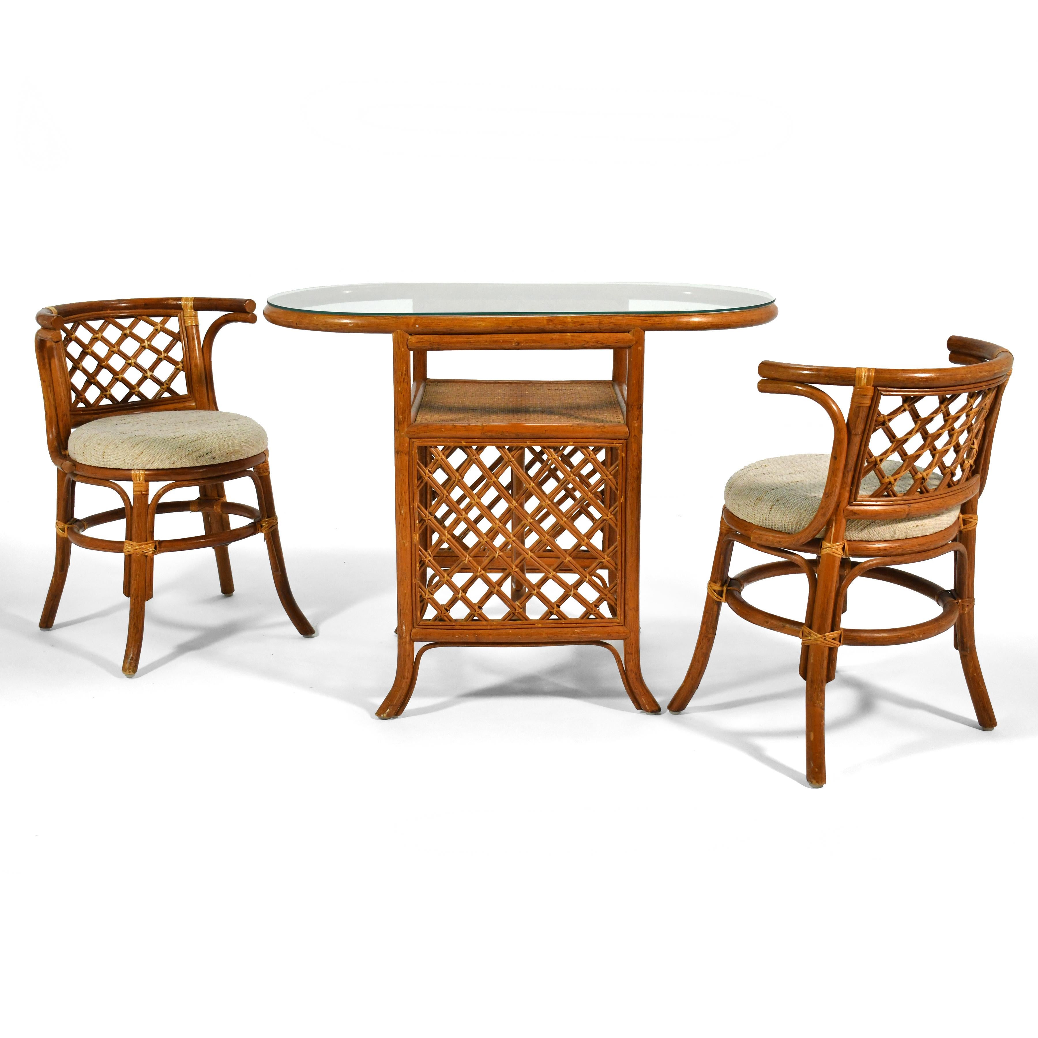 Rattan & Cane Game Table and Chair Set In Good Condition In Highland, IN