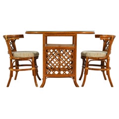 Retro Rattan & Cane Game Table and Chair Set