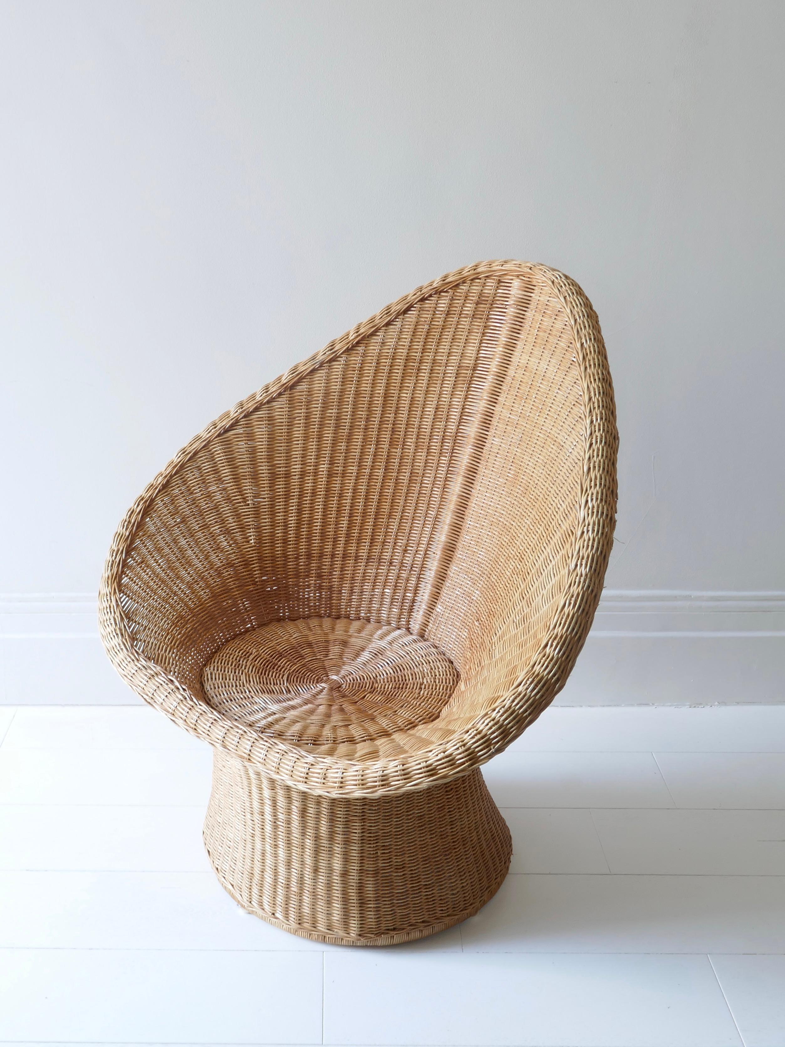 Rattan Cane Wicker Tulip Lounge Chair, 1970s 2