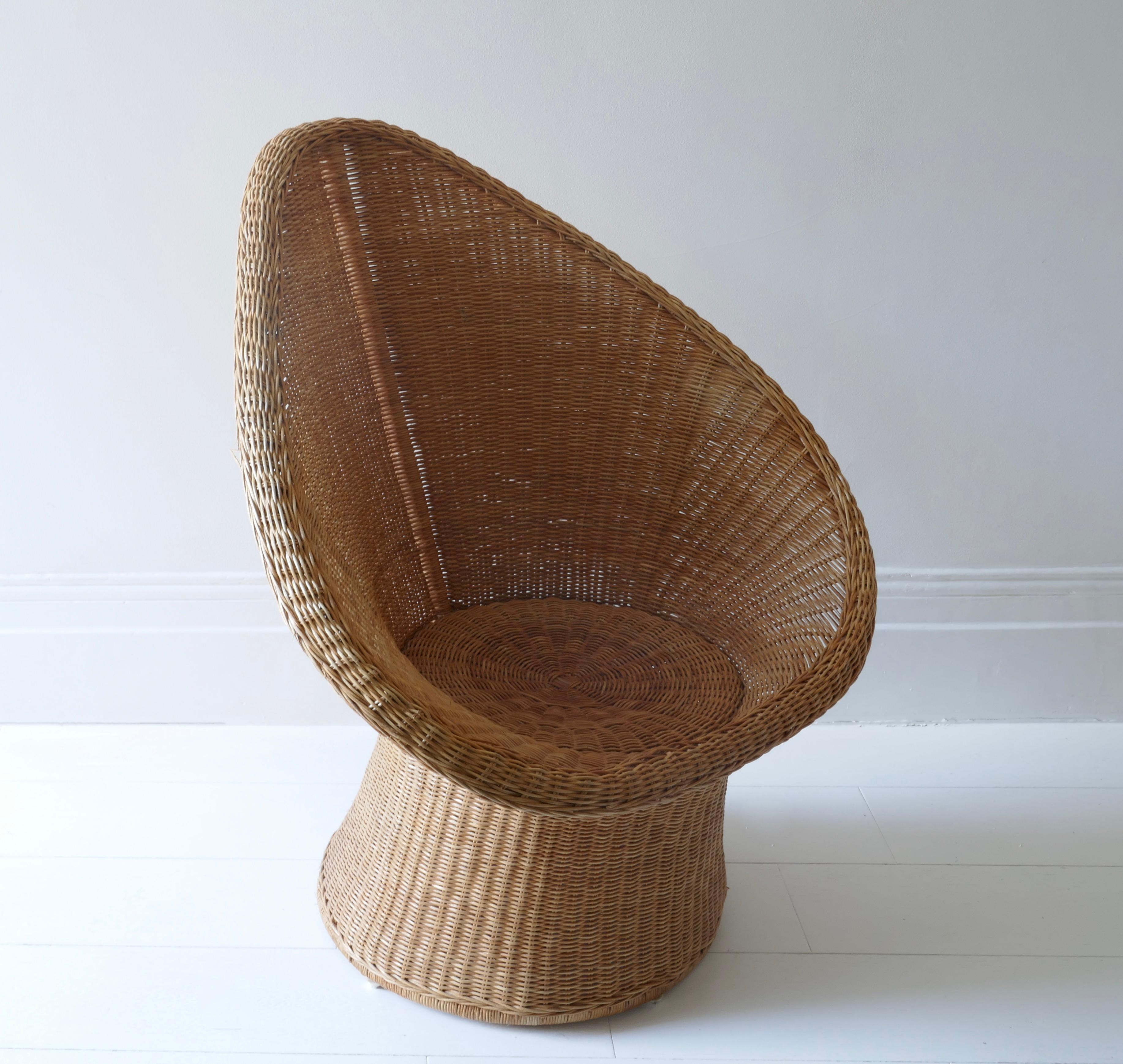 Rattan Cane Wicker Tulip Lounge Chair, 1970s 6