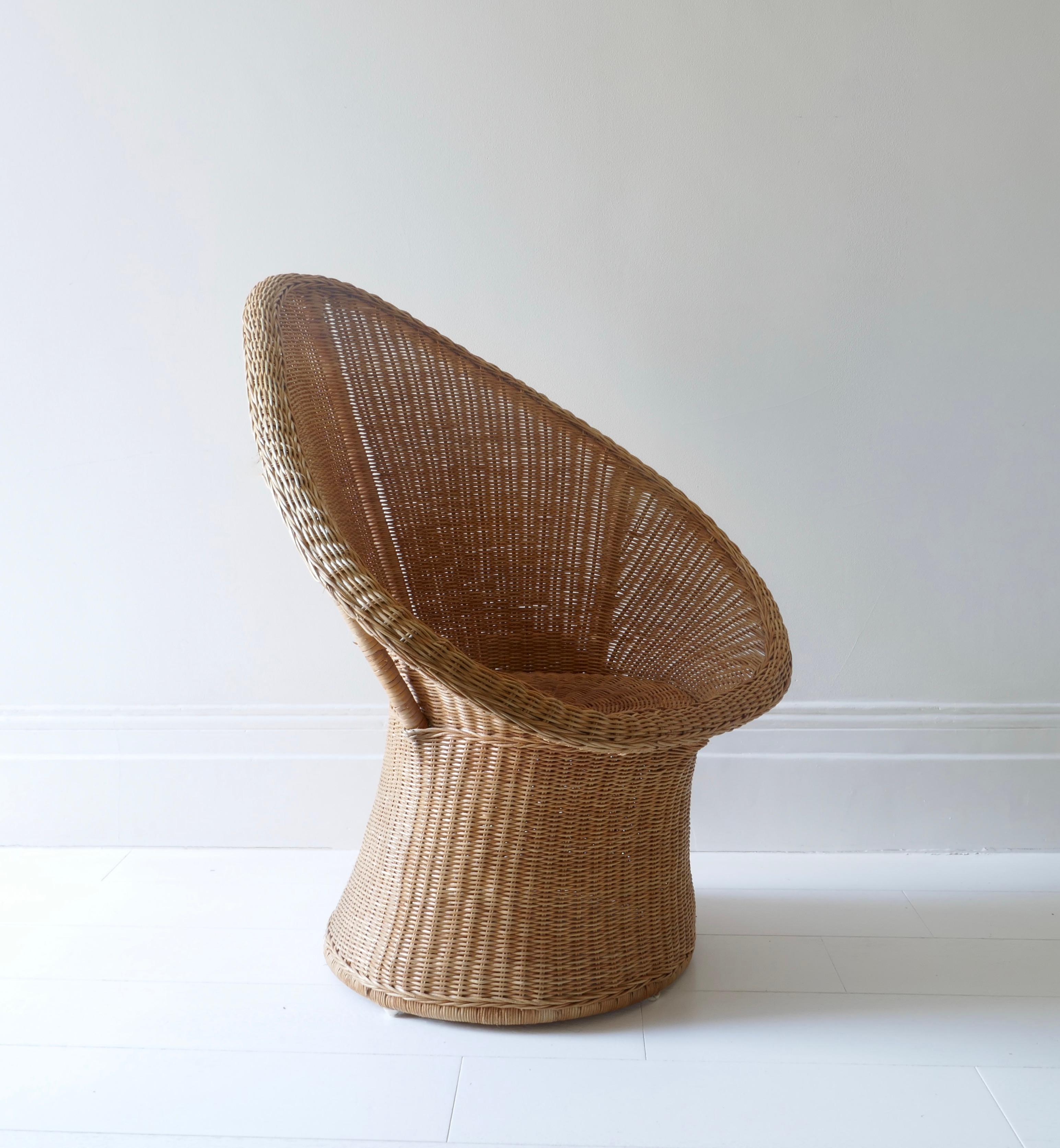 Rattan Cane Wicker Tulip Lounge Chair, 1970s 2