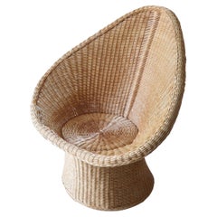 Rattan Cane Whicker Tulip Lounge Chair, 1970s