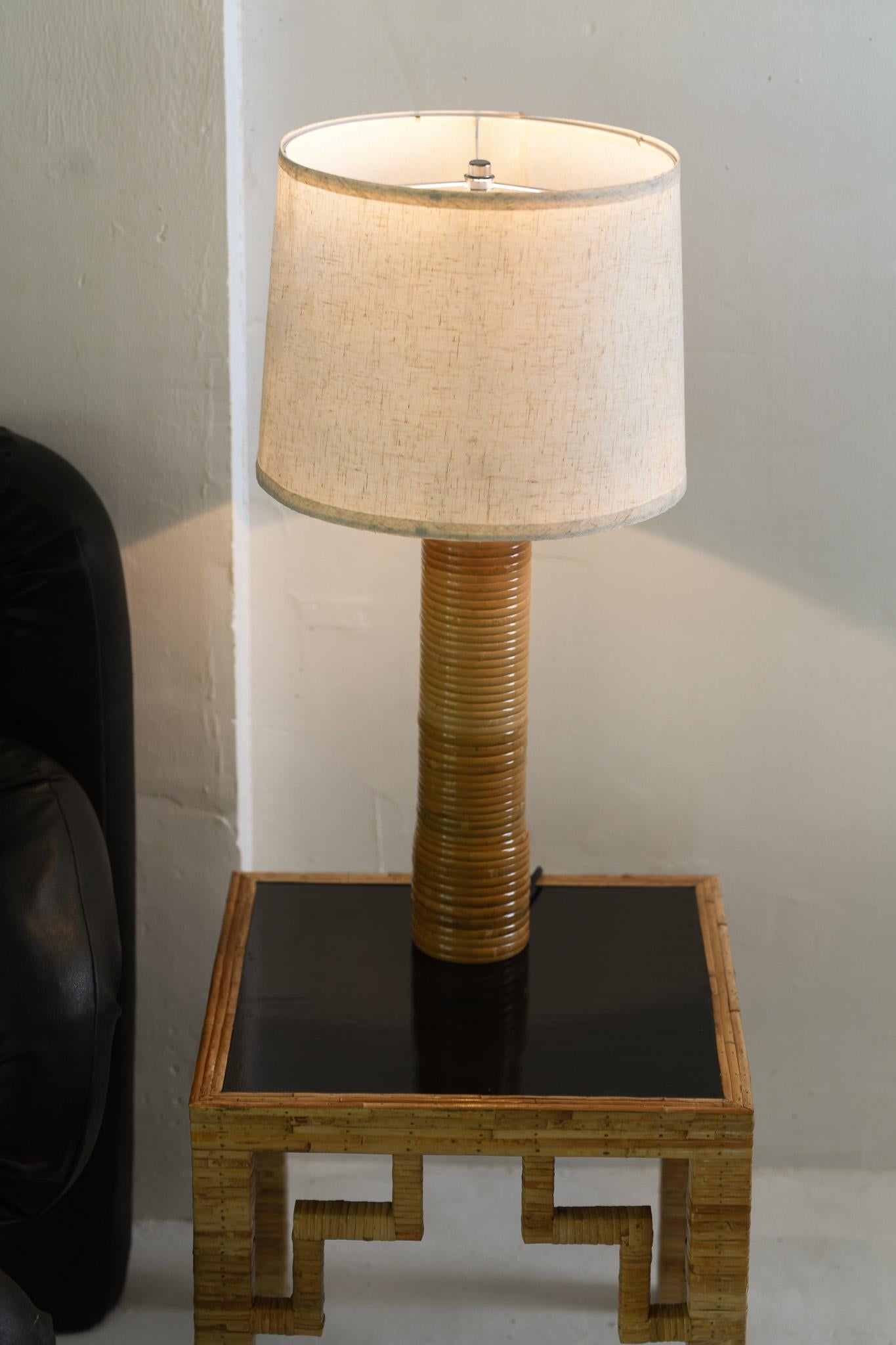 Hand-Crafted Rattan Cane Wrap Table Lamp For Sale
