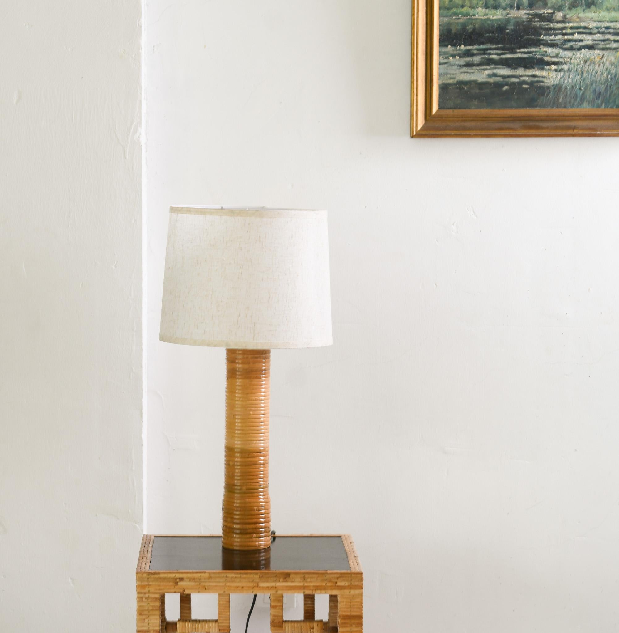 Contemporary Rattan Cane Wrap Table Lamp For Sale
