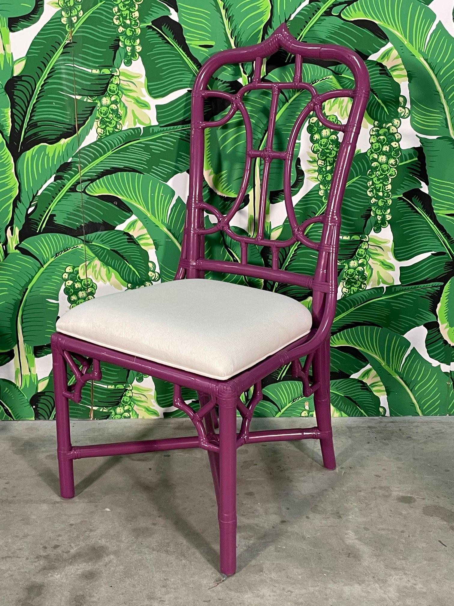 Organic Modern Rattan Cathedral Dining Chairs in the Manner of McGuire For Sale
