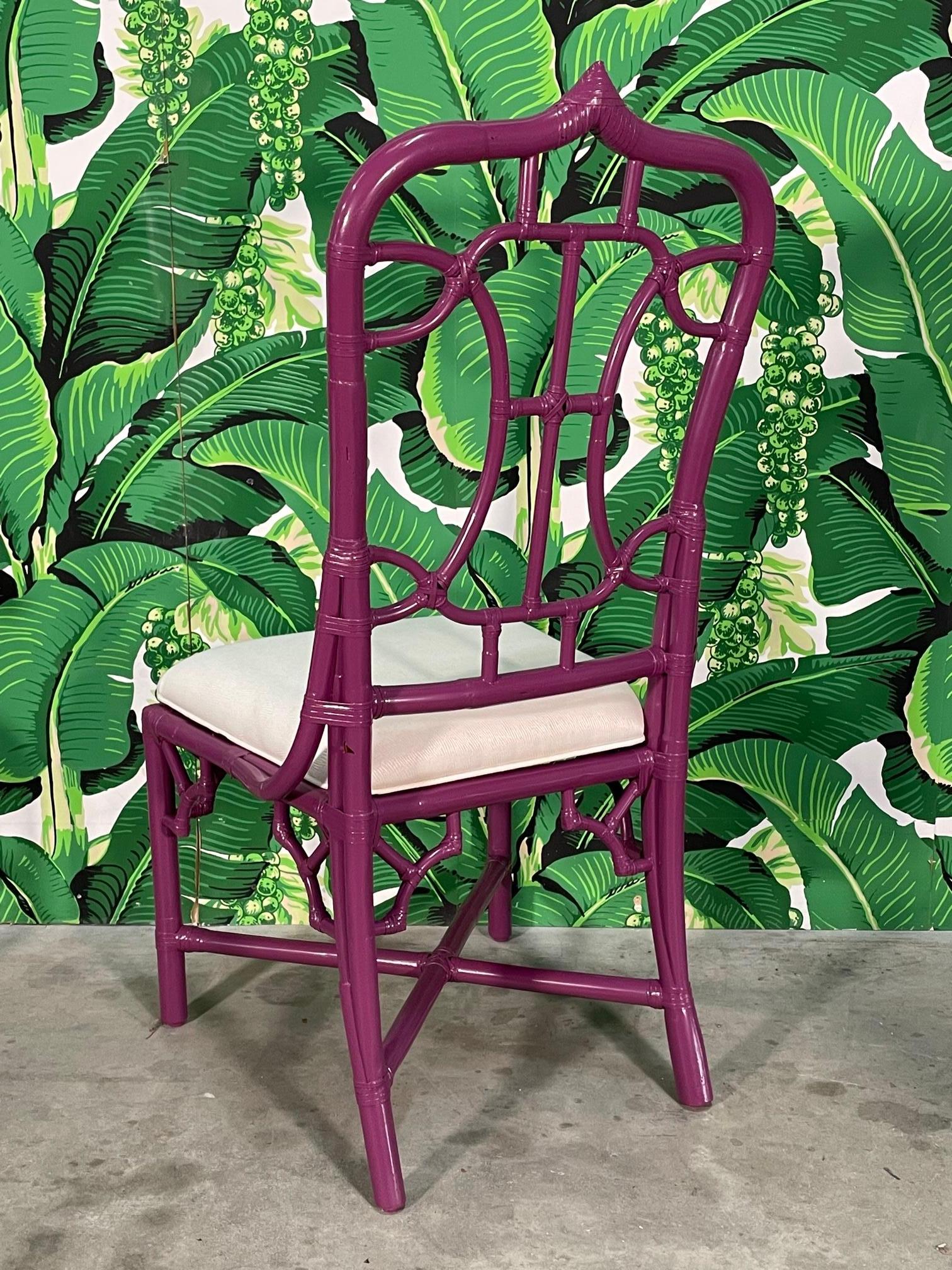 20th Century Rattan Cathedral Dining Chairs in the Manner of McGuire For Sale