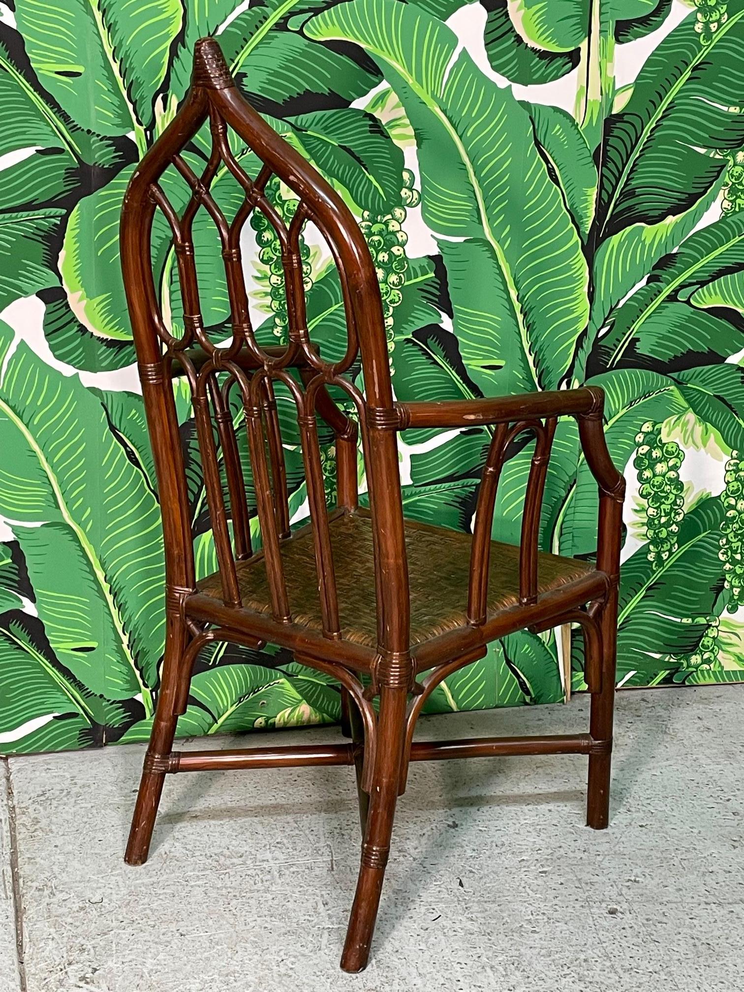 Philippine Rattan Cathedral Dining Chairs in the Manner of McGuire, Set of 6