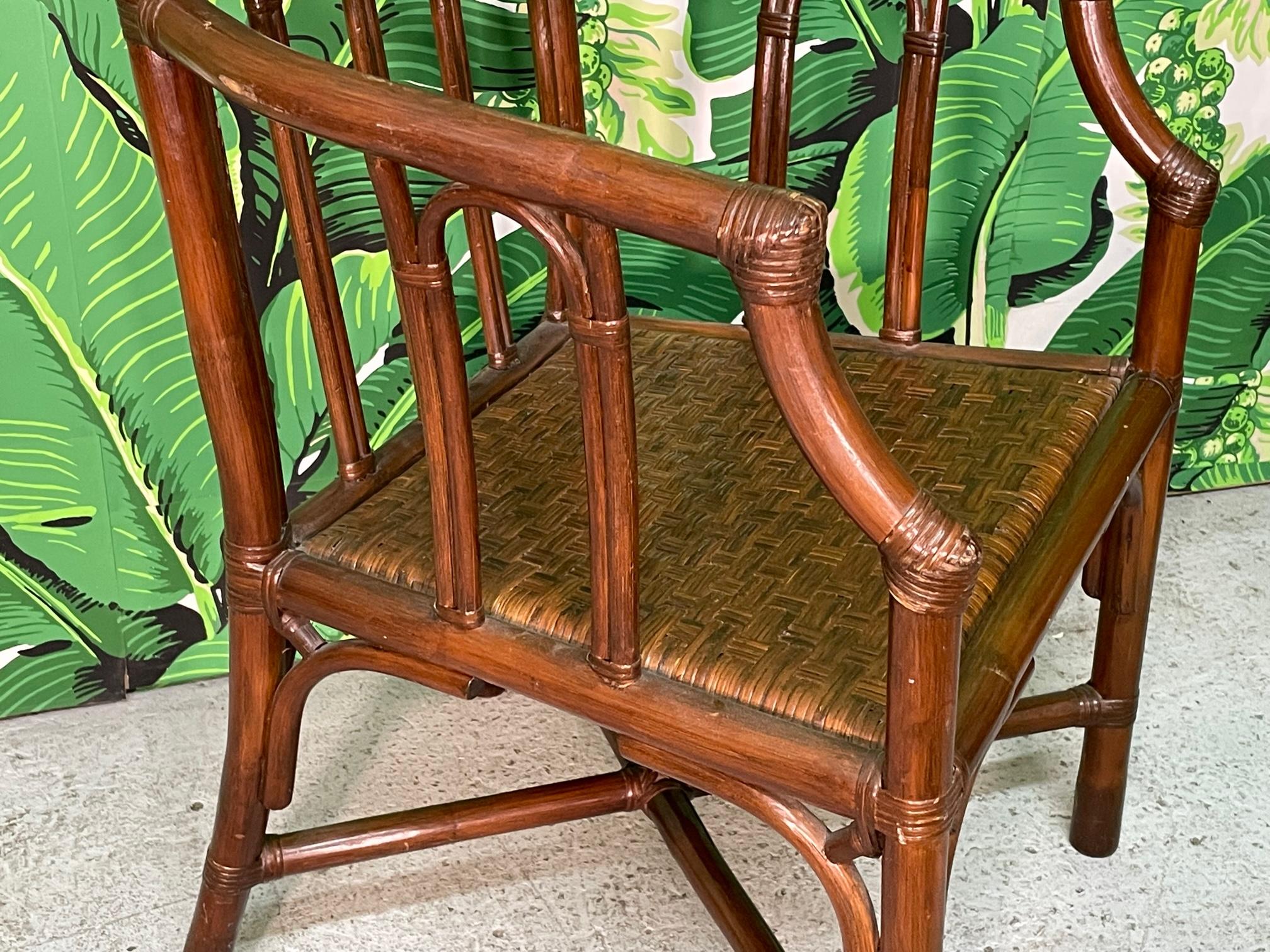 Late 20th Century Rattan Cathedral Dining Chairs in the Manner of McGuire, Set of 6