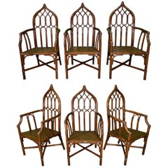 Rattan Cathedral Dining Chairs in the Manner of McGuire, Set of 6