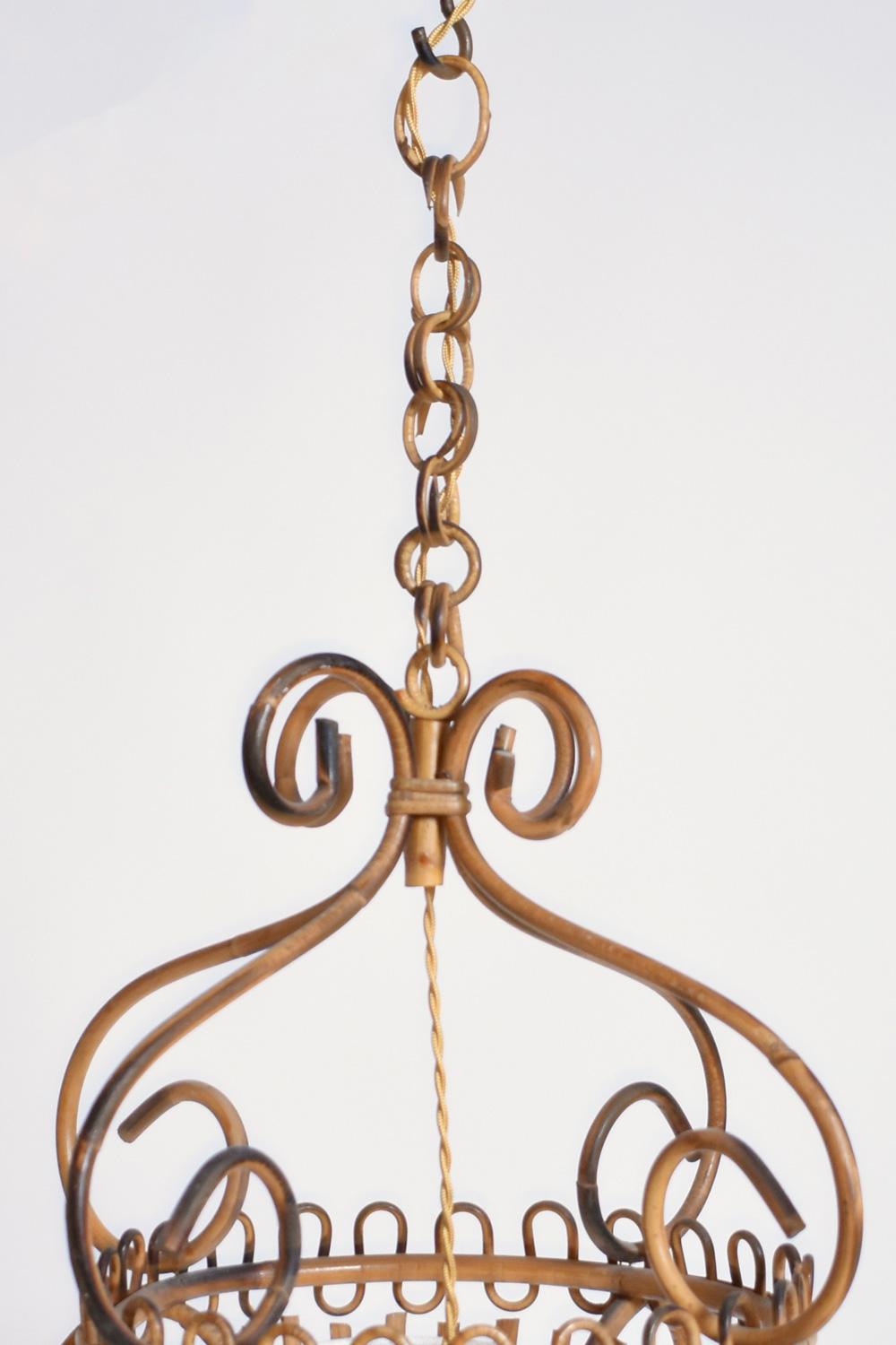Rattan ceiling lamp, 1950s. In Excellent Condition For Sale In Lisboa, PT