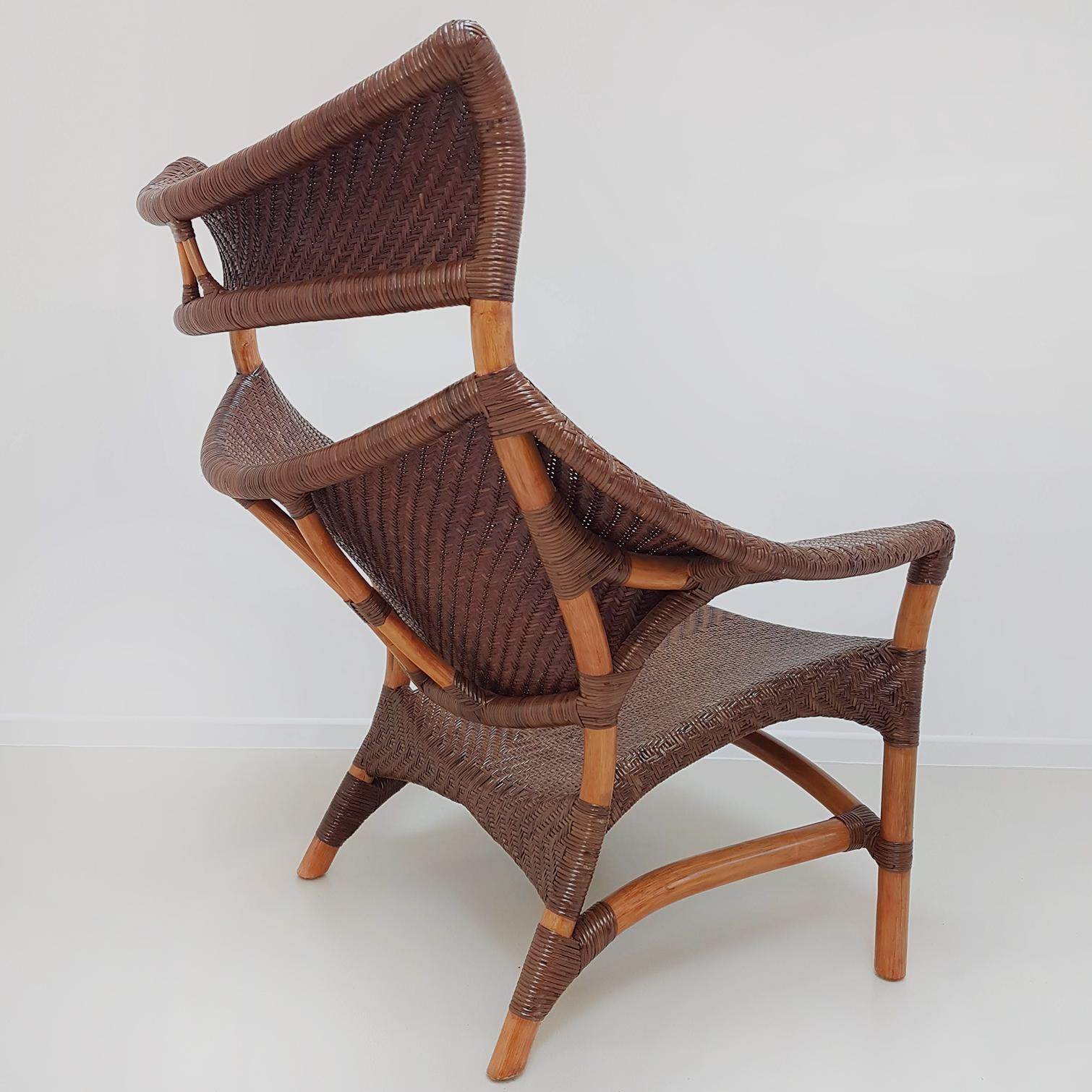 Japonisme Rattan Chair and Foot Rest by Yuzru Yamakawa, Japan, 1980