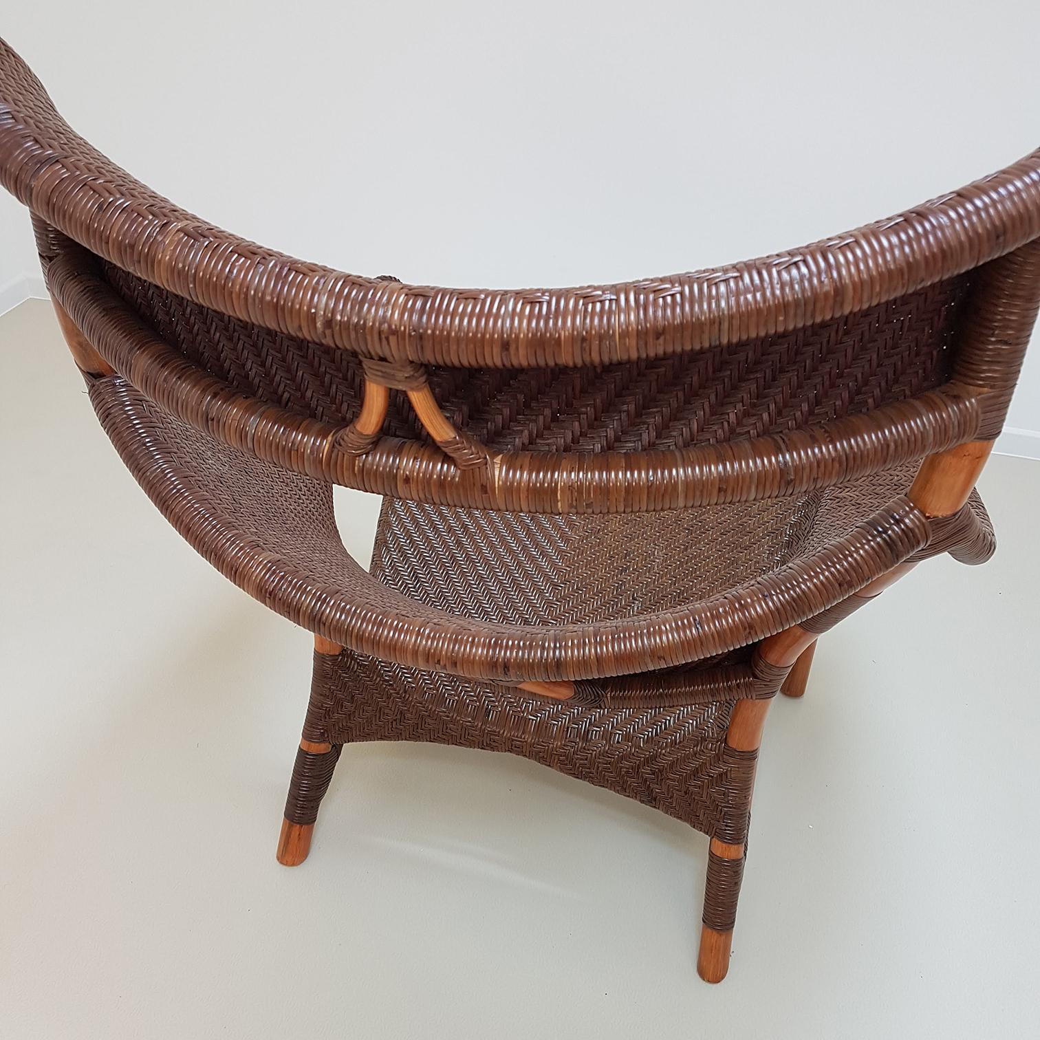 Japonisme Rattan Chair and Foot Rest by Yuzru Yamakawa, Japan, 1980