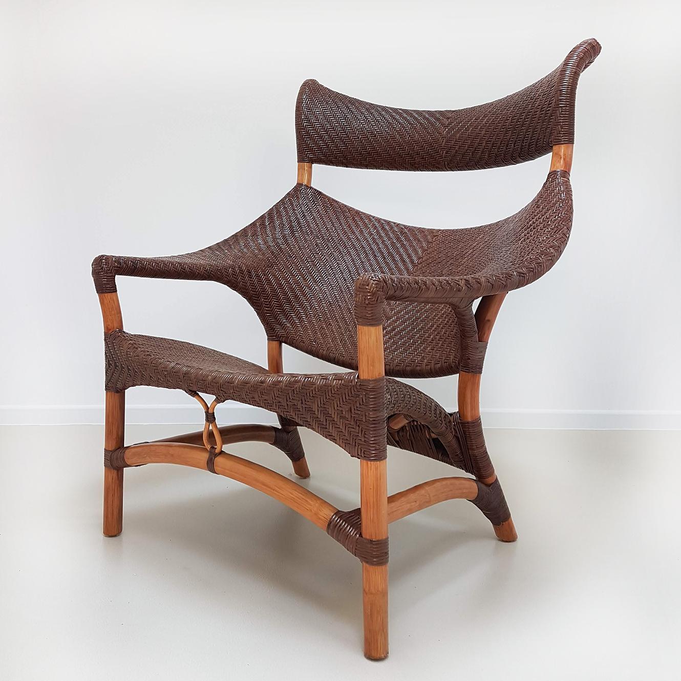 Japanese Rattan Chair and Foot Rest by Yuzru Yamakawa, Japan, 1980