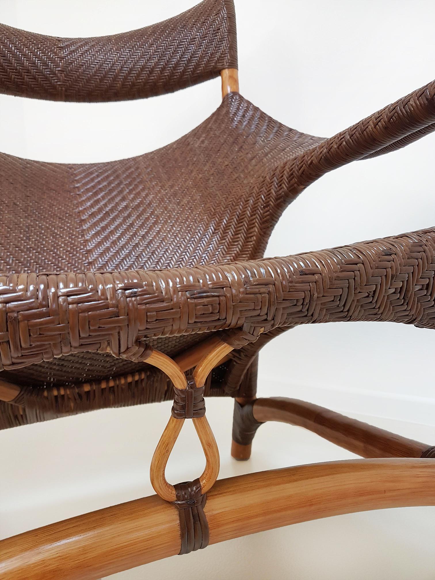 Rattan Chair and Foot Rest by Yuzru Yamakawa, Japan, 1980 In Good Condition In Rijssen, NL