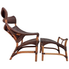 Rattan Chair and Foot Rest by Yuzru Yamakawa, Japan, 1980