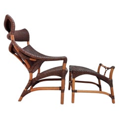 Rattan Chair and Foot Rest by Yuzru Yamakawa, Japan, 1980