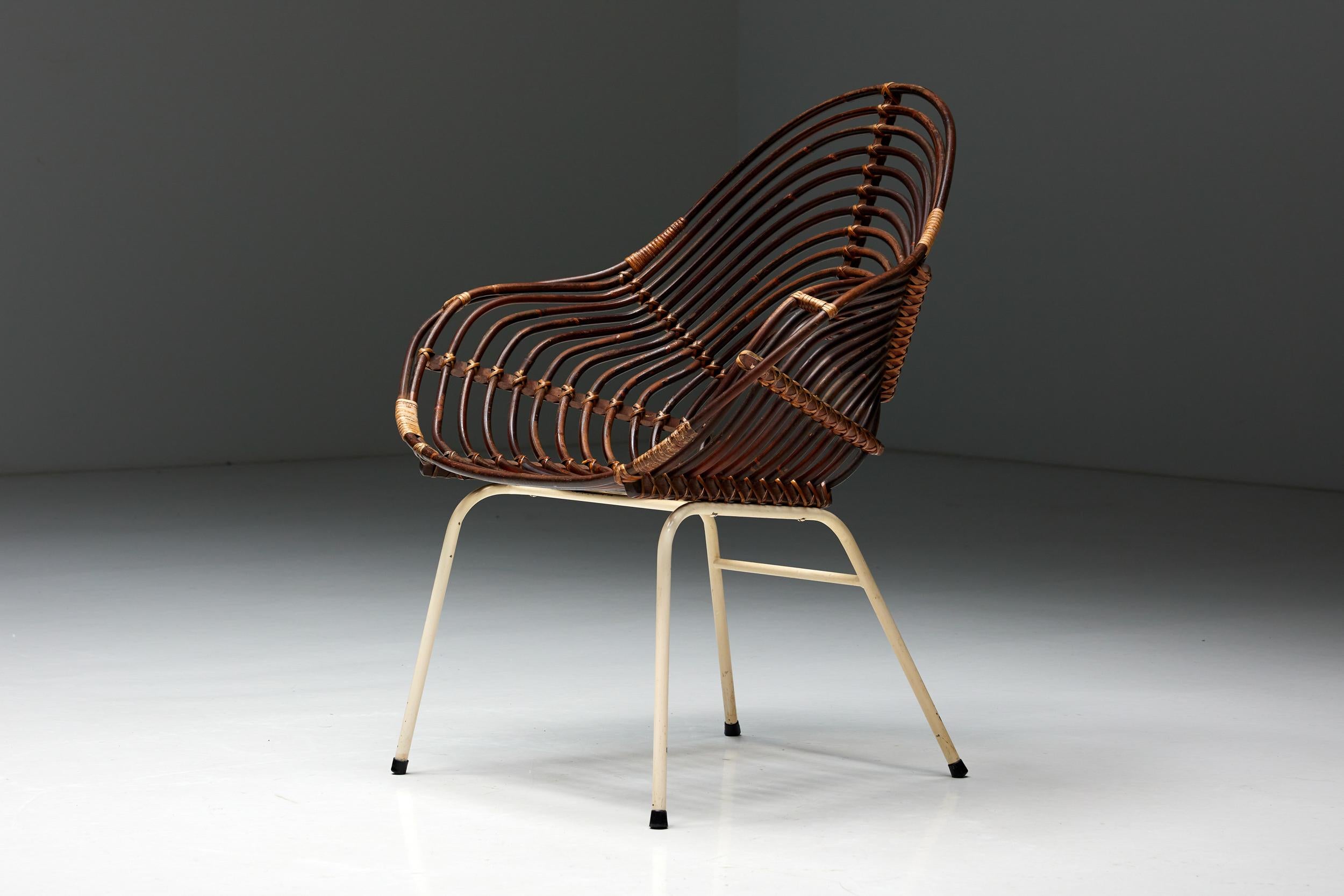 Mid-Century Modern Rattan Chair by H. Broekhuizen for Rohé Noordwolde, Netherlands, 1960s For Sale