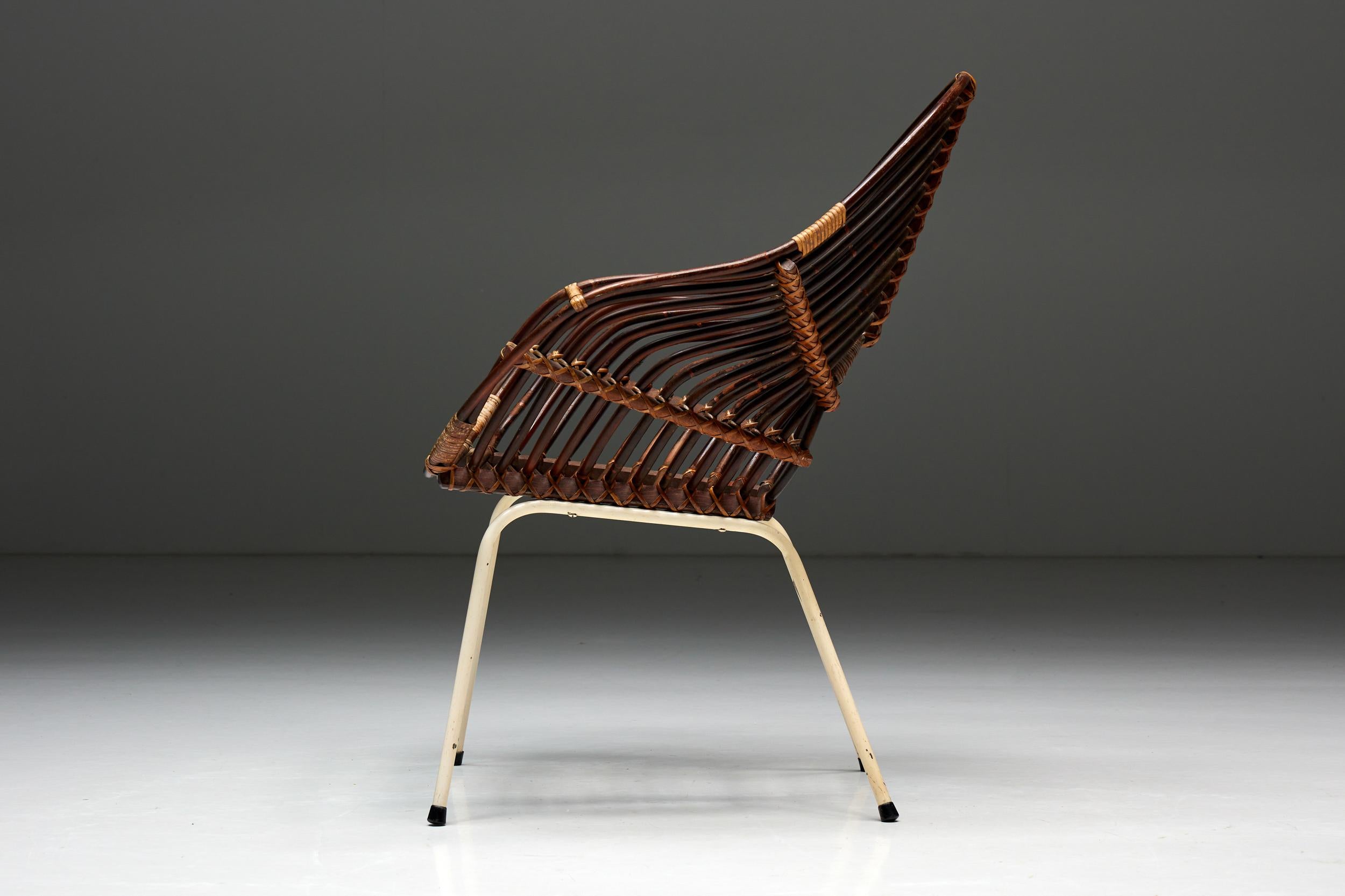 Metal Rattan Chair by H. Broekhuizen for Rohé Noordwolde, Netherlands, 1960s For Sale
