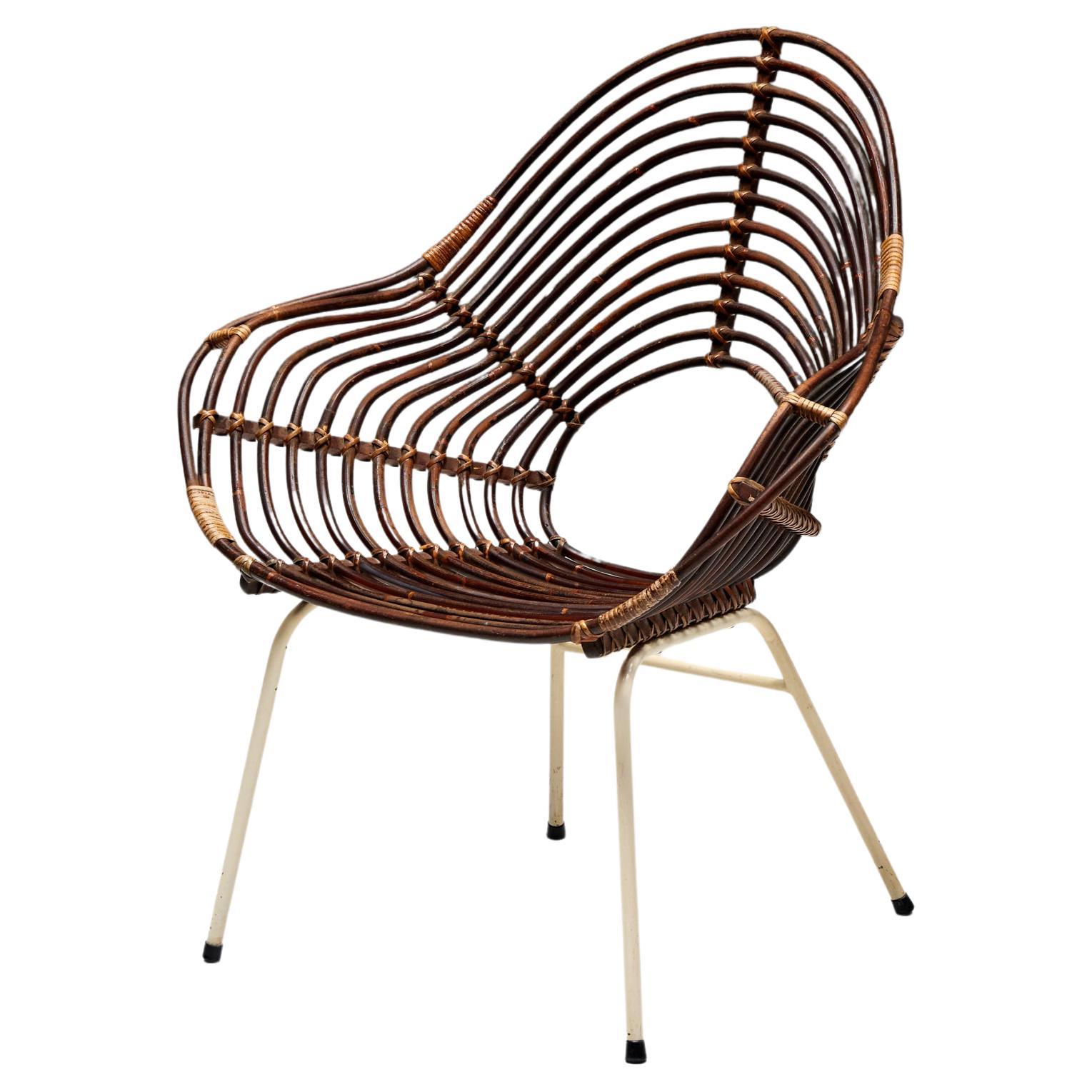 Rattan Chair by H. Broekhuizen for Rohé Noordwolde, Netherlands, 1960s For Sale