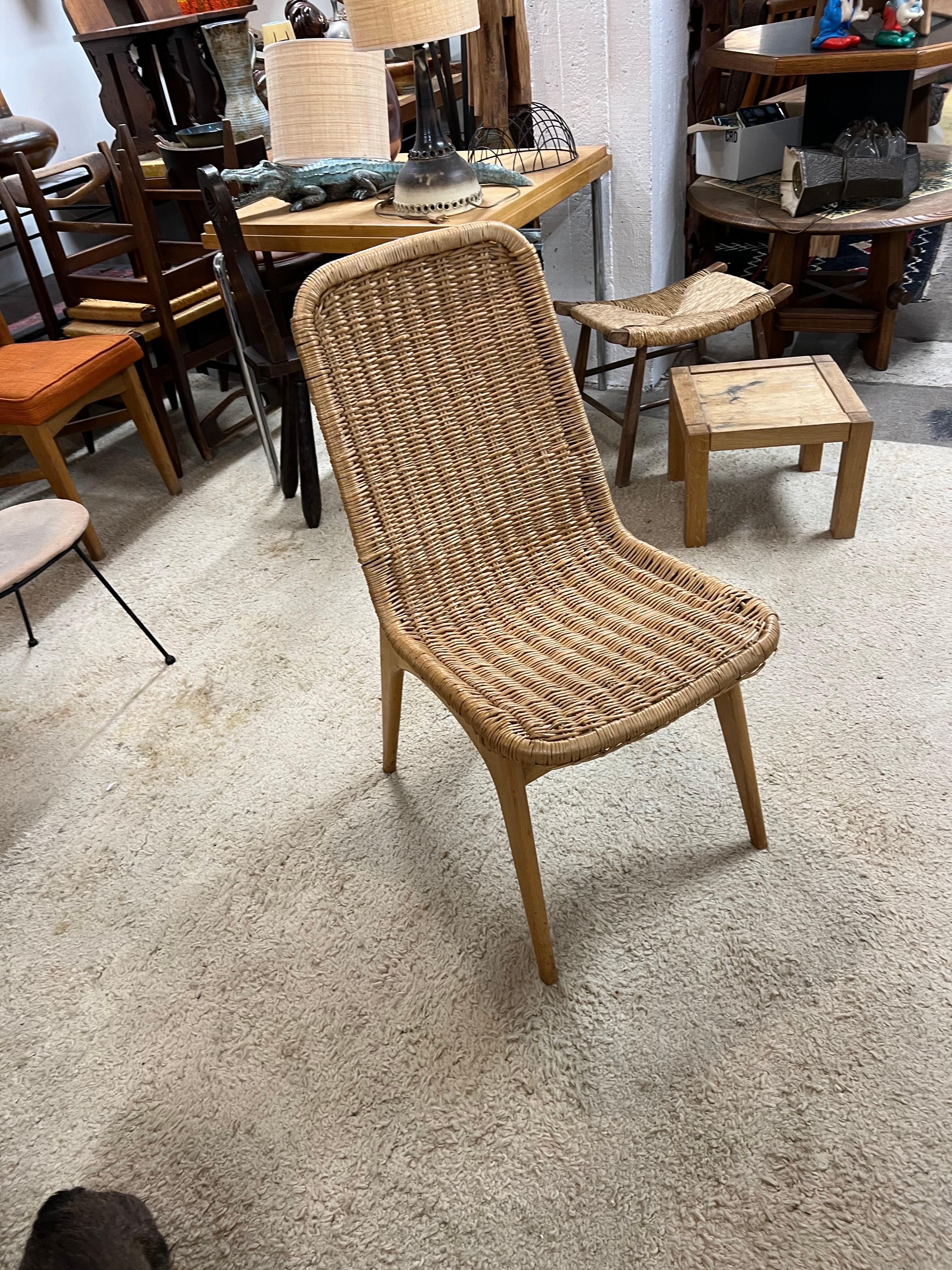 Modern Rattan Chair, circa 1955 For Sale