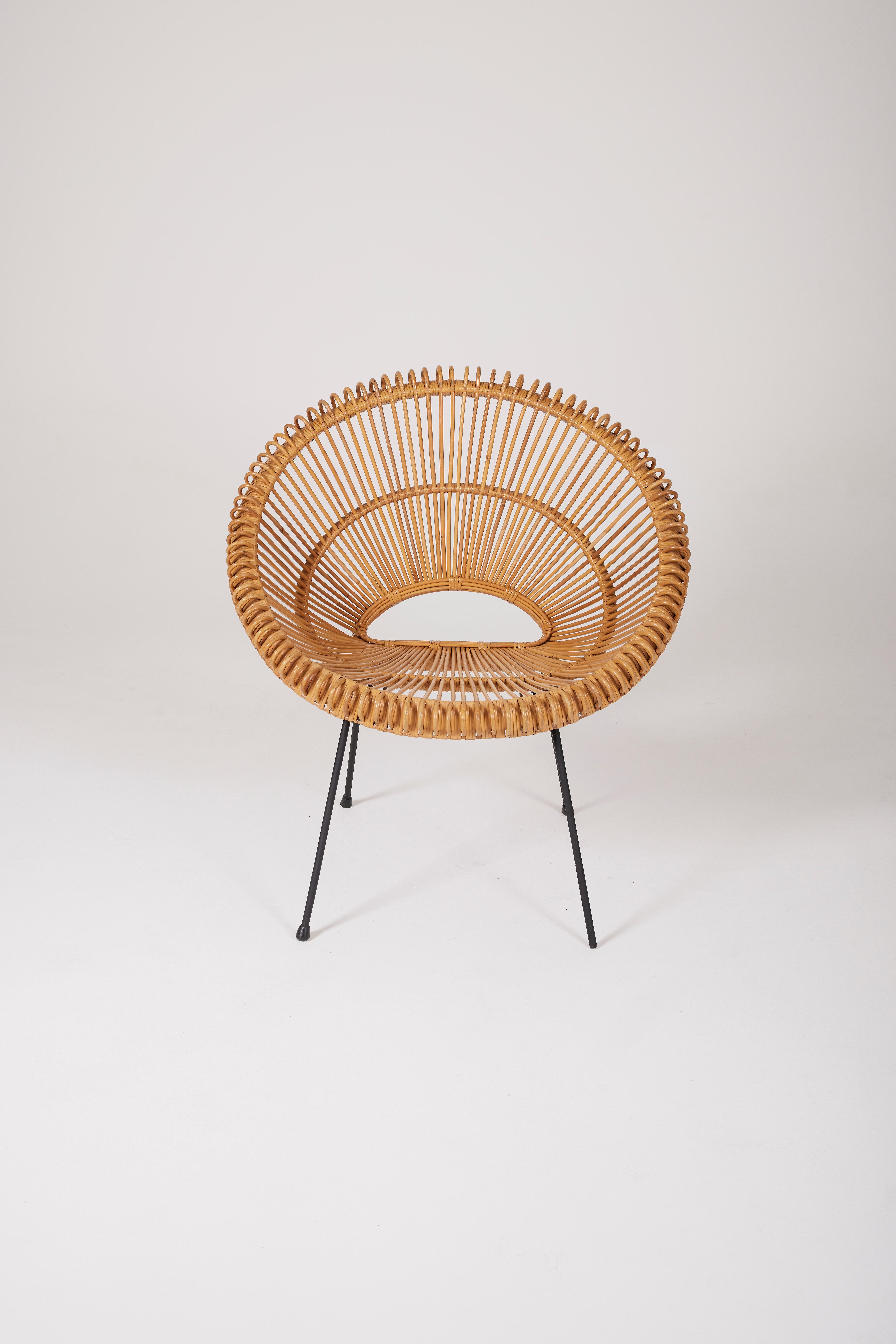 Rattan chair in the style of Janine Abraham, 1950s In Excellent Condition In PARIS, FR