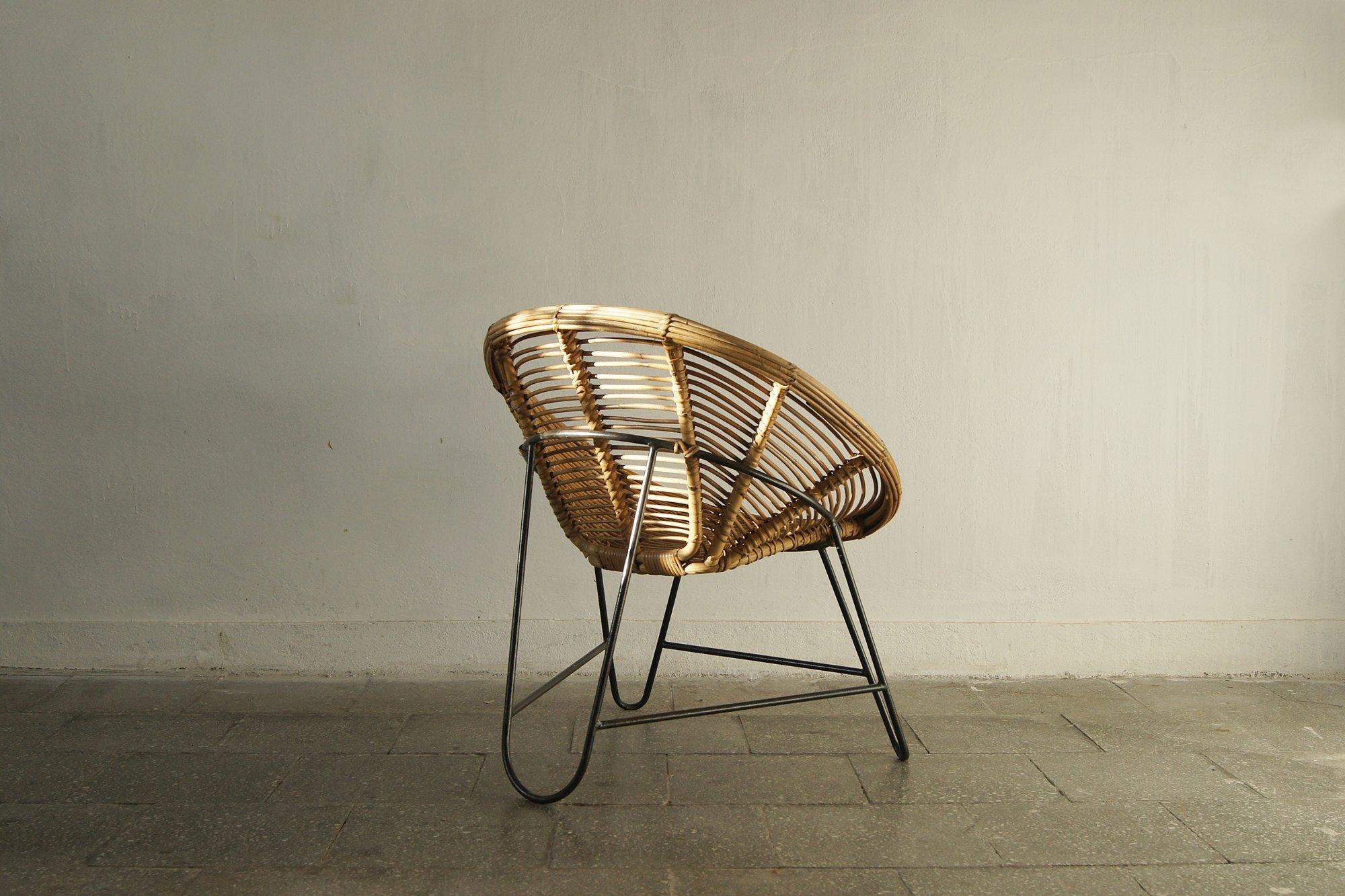 Silla de ratán  Italia con estilo Roberto Mango años 50. en Bueno estado para la venta en KUTNO, PL