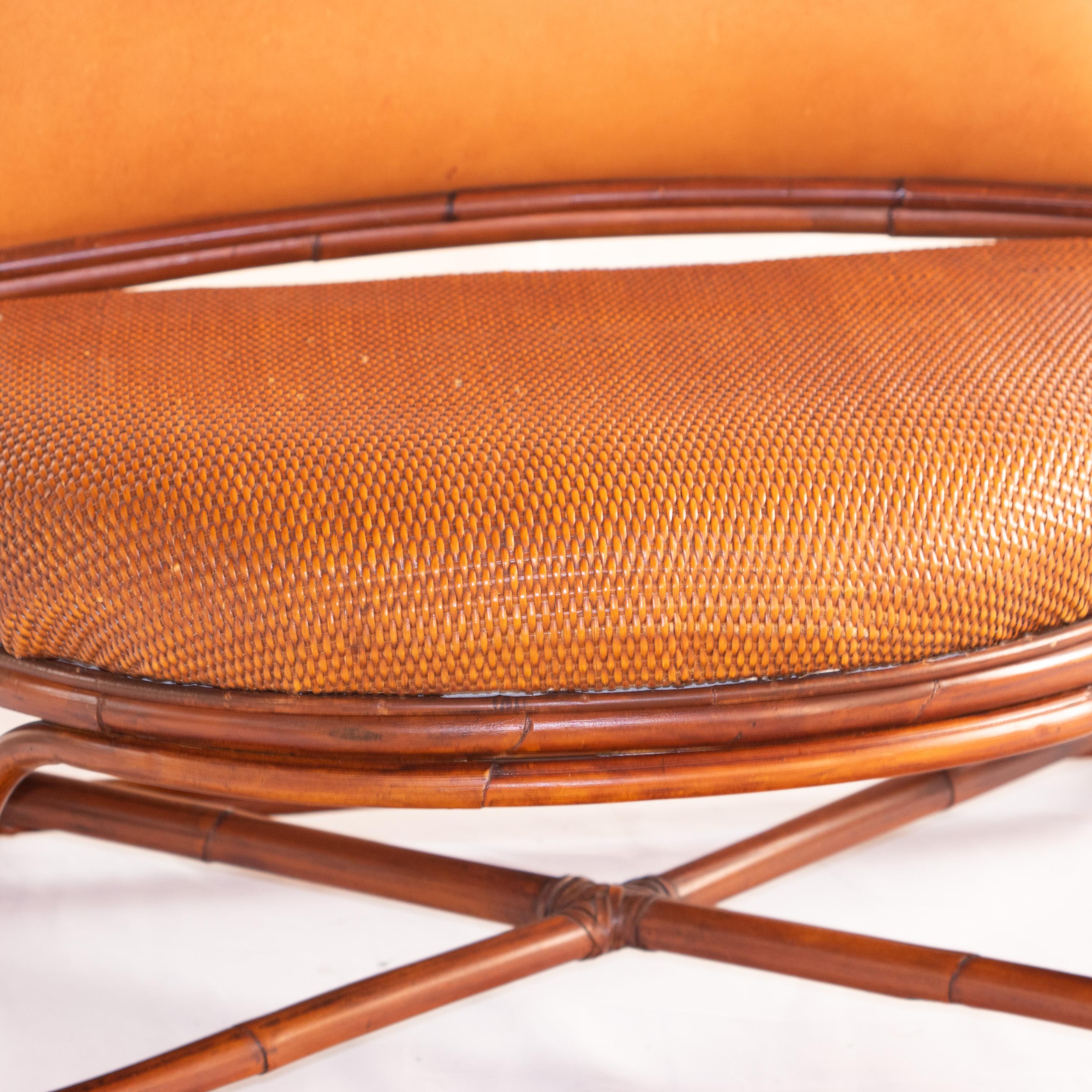 Rattan Chair Movable Backrest Woven Cane Leather Reclining Kalma Furniture In Excellent Condition In Milano, IT