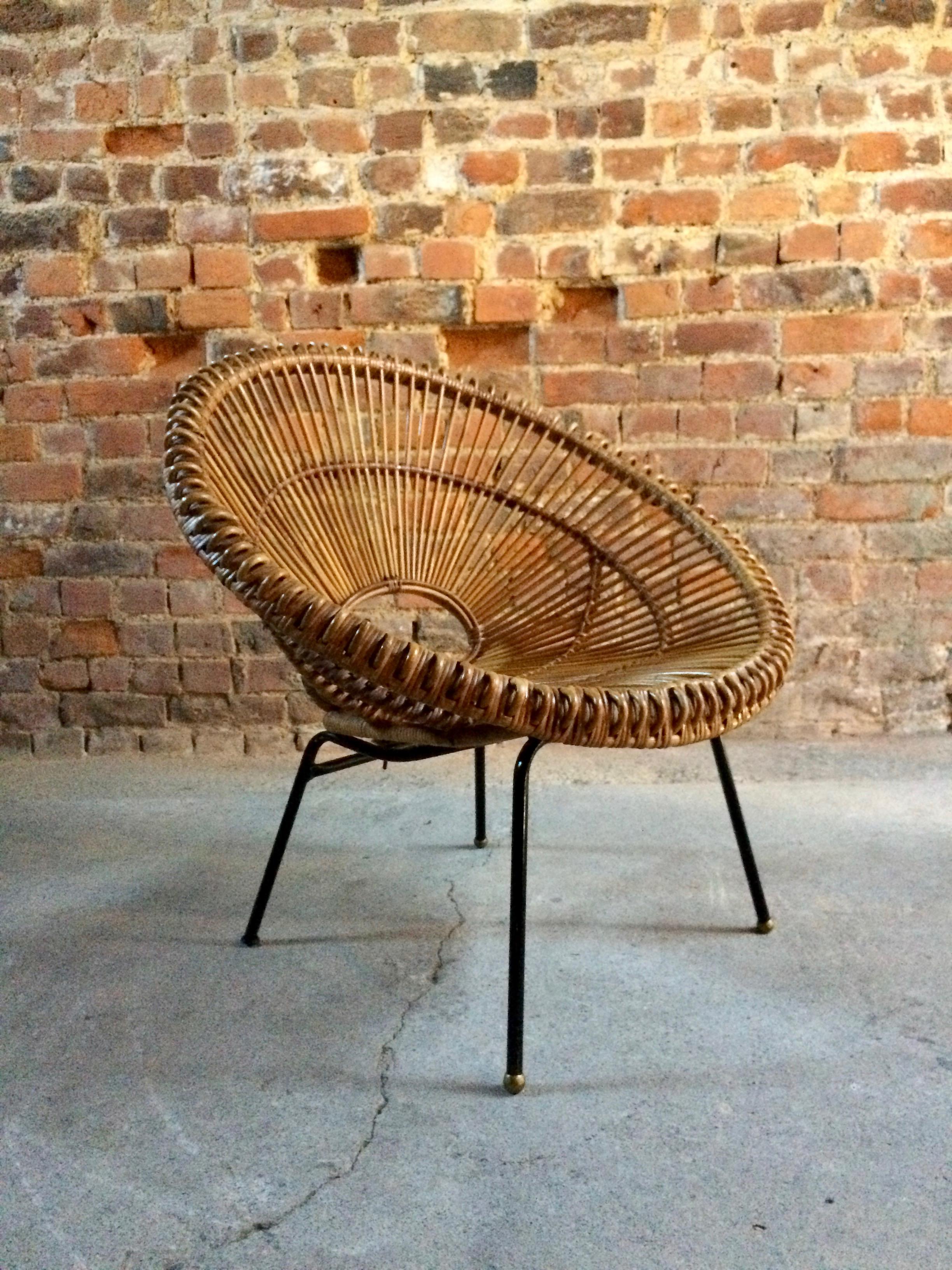 Mid-Century Modern Rattan Chair Sunburst Franco Albini Janine Abraham Midcentury, 1950s