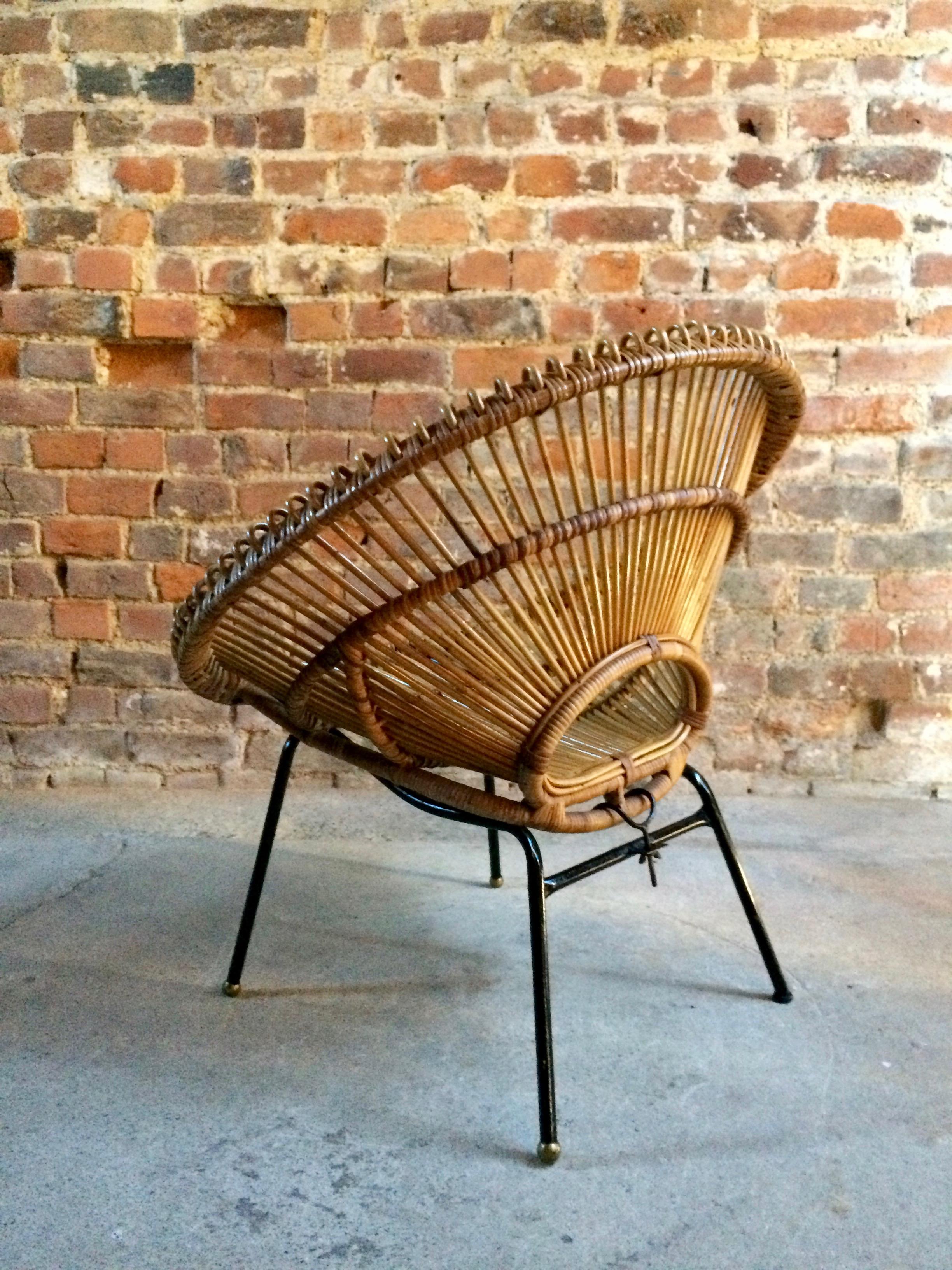 Mid-20th Century Rattan Chair Sunburst Franco Albini Janine Abraham Midcentury, 1950s