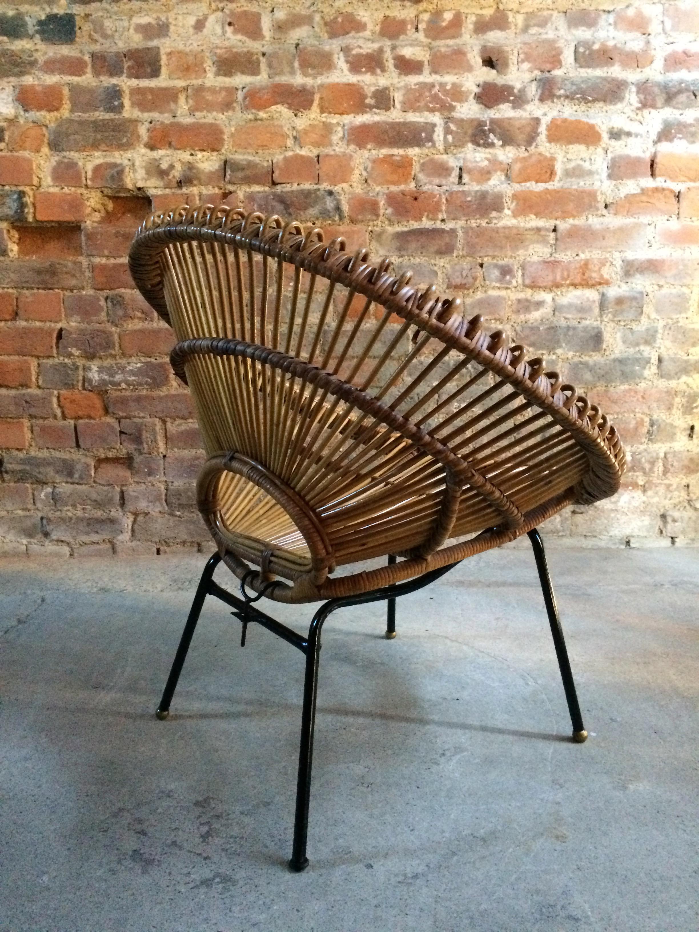 Rattan Chair Sunburst Franco Albini Janine Abraham Midcentury, 1950s 2