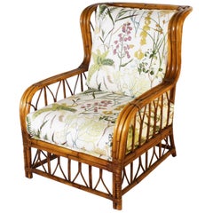 Rattan Chair with Botanical Print, circa 1960