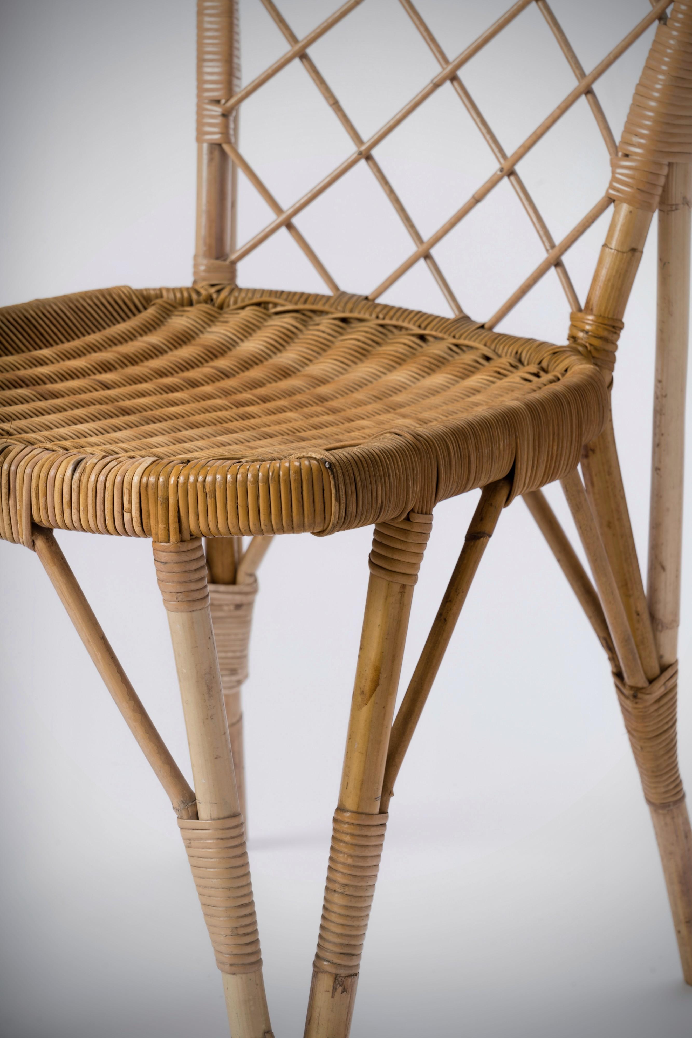 Rattan Chair with Braided Back in the style of Louis Sognot - France 1960's For Sale 1