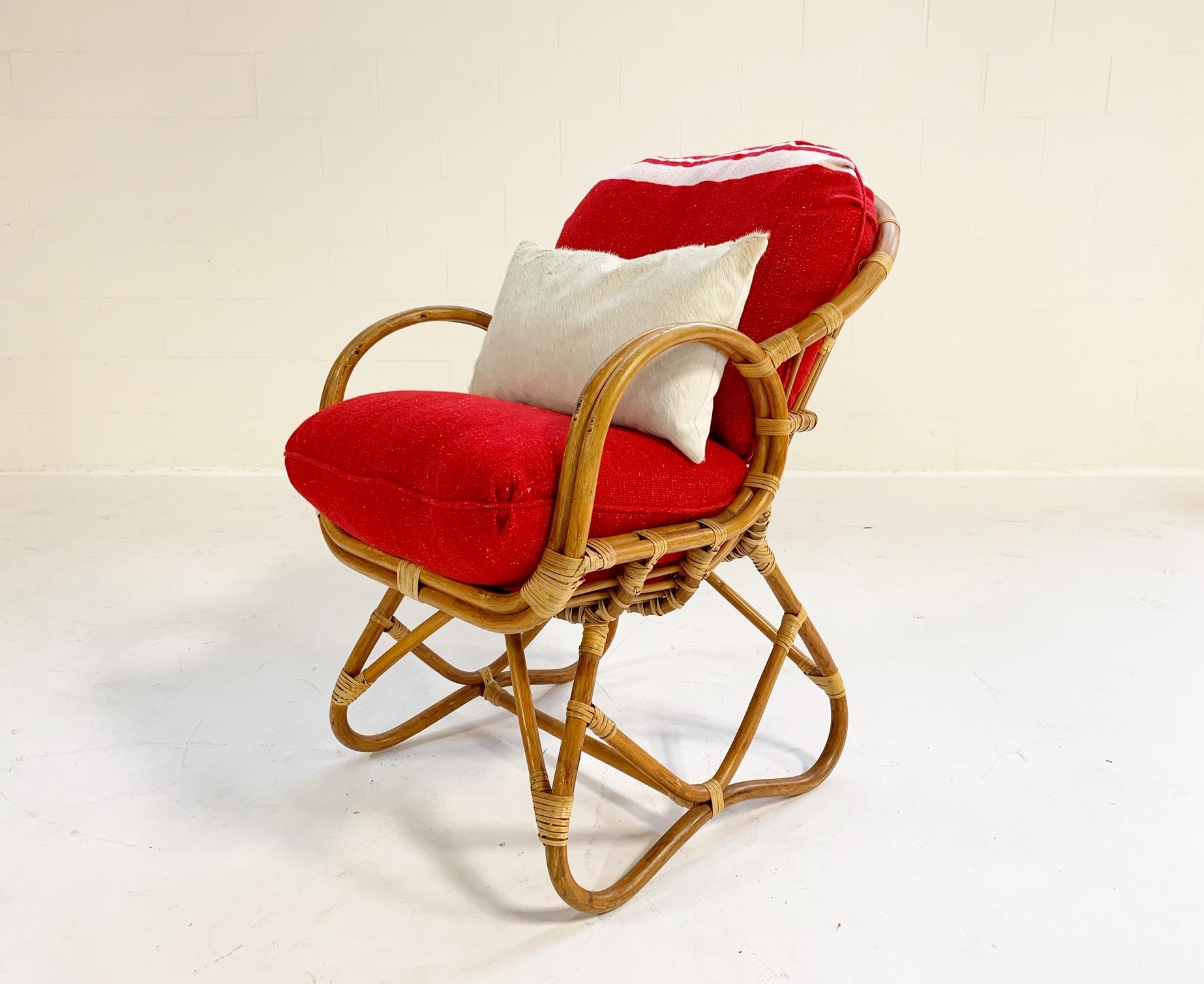 Modern Rattan Chair with Custom Cushions in Isabel Marant Silk Wool