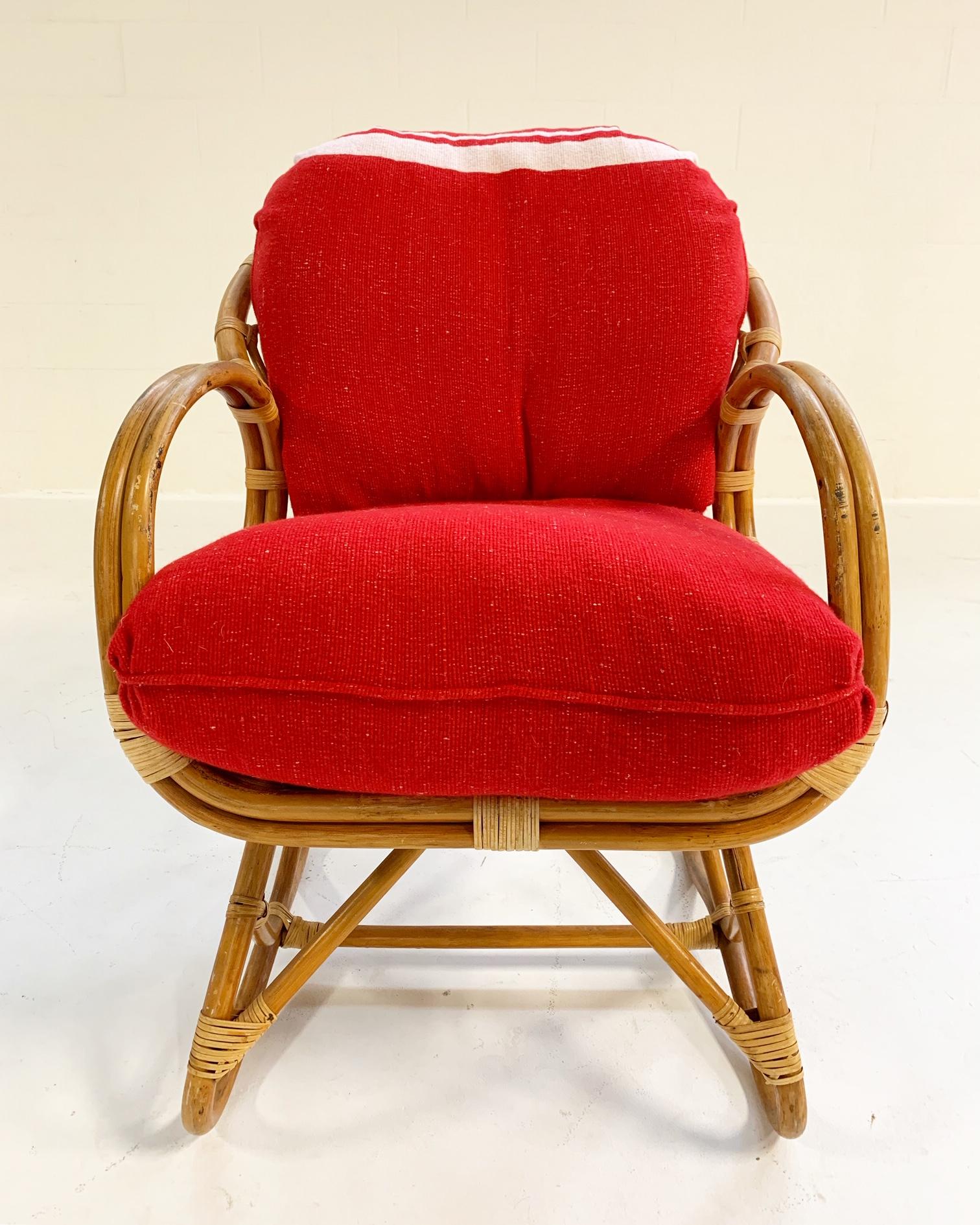 Rattan Chair with Custom Cushions in Isabel Marant Silk Wool 1