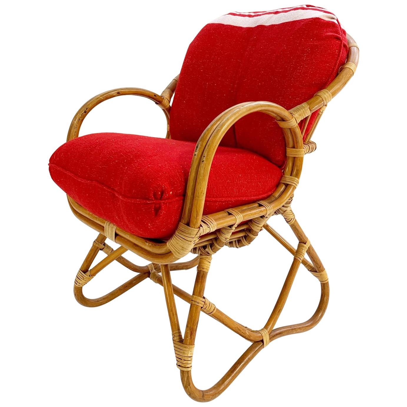 Rattan Chair with Custom Cushions in Isabel Marant Silk Wool