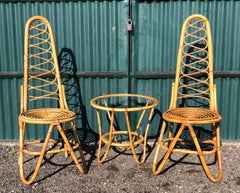 MCM Rattan Chairs and Table Set by Dirk Van Sliedrecht for Rohe Noordwolde, 1950
