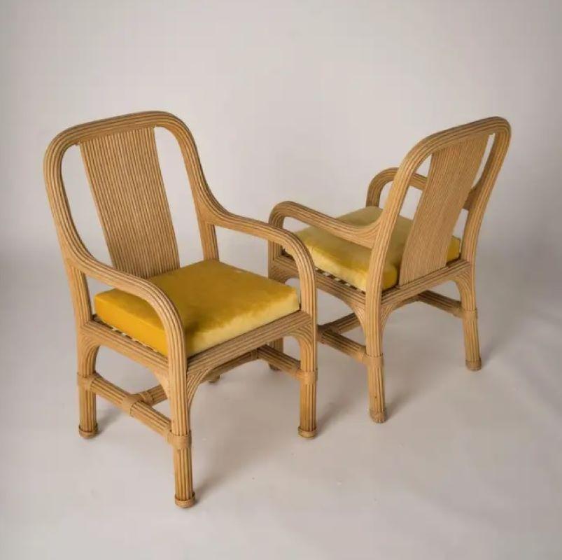 Rattan Chairs with Fresh Golden Velvet Cushions Att. Vivai del Sud, Italy, 1970s 2
