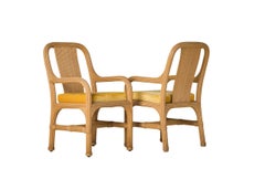 Rattan Chairs with Fresh Golden Velvet Cushions Att. Vivai del Sud, Italy, 1970s