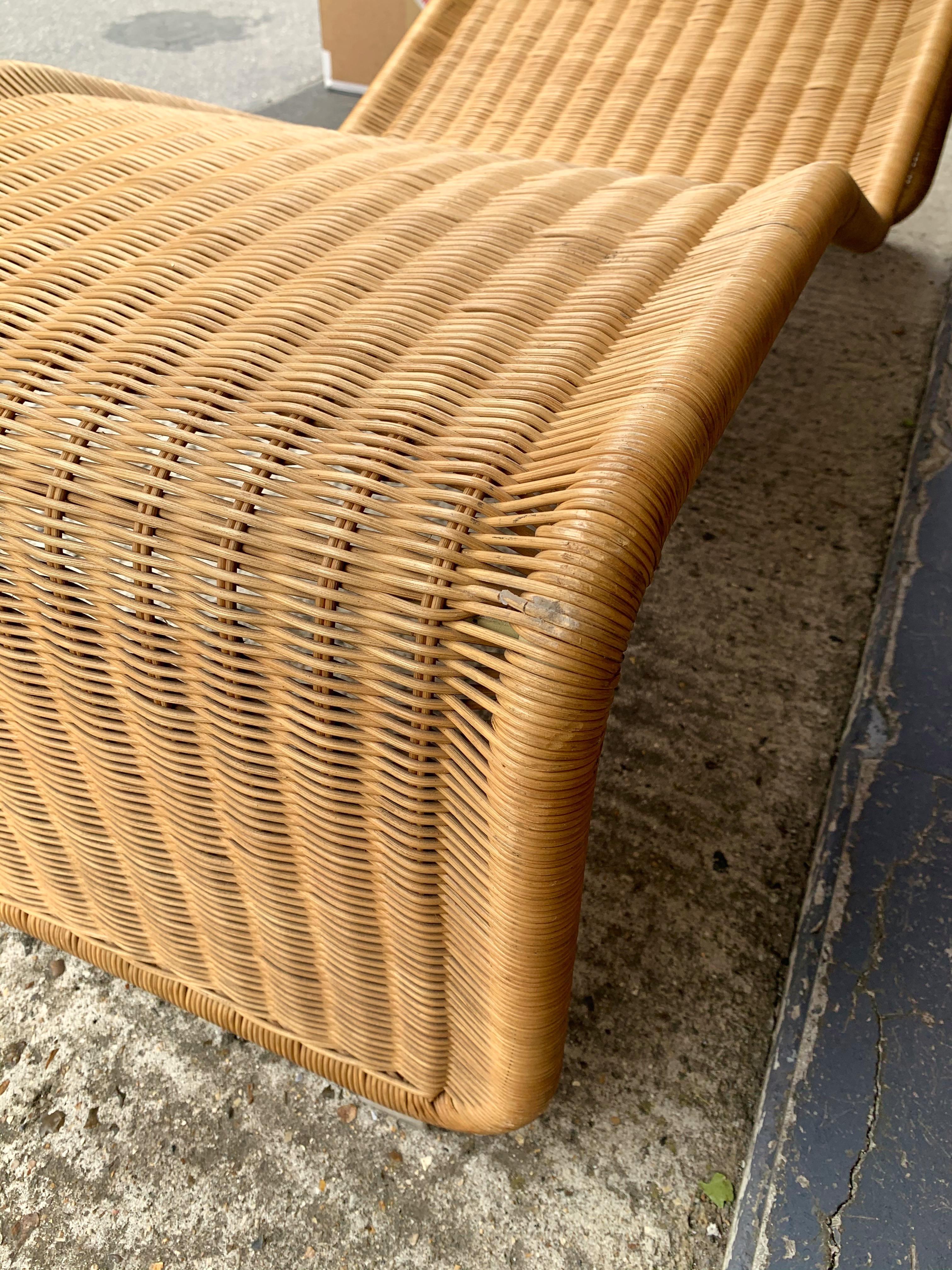 Mid-Century Modern Rattan Chaise Longue Lounger Chair P3 by Tito Agnoli, Italy, 1970s
