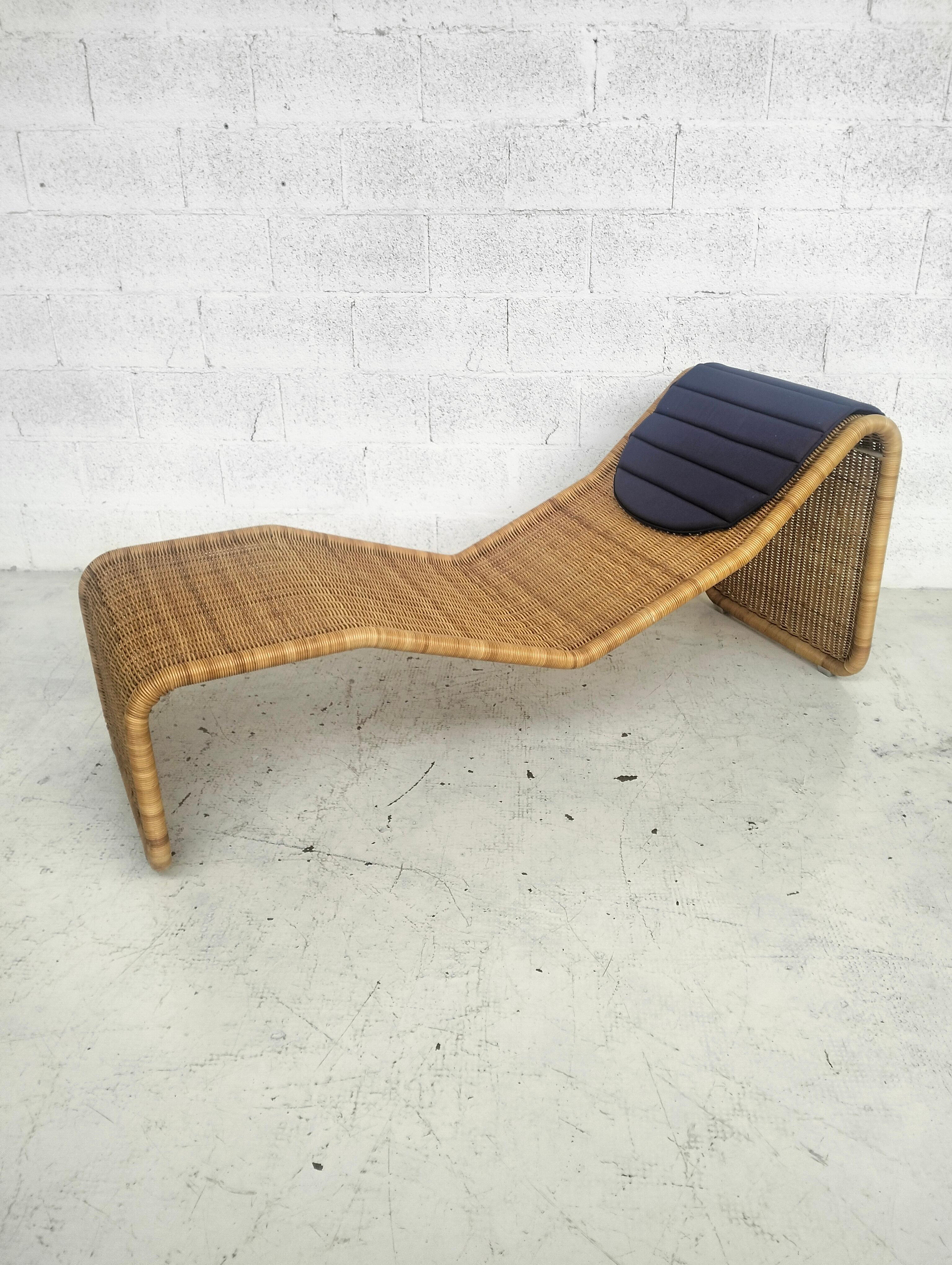 Mid-Century Modern Chaise longue en rotin modèle P3S par Tito Agnoli pour Bonacina années 60, 70 en vente
