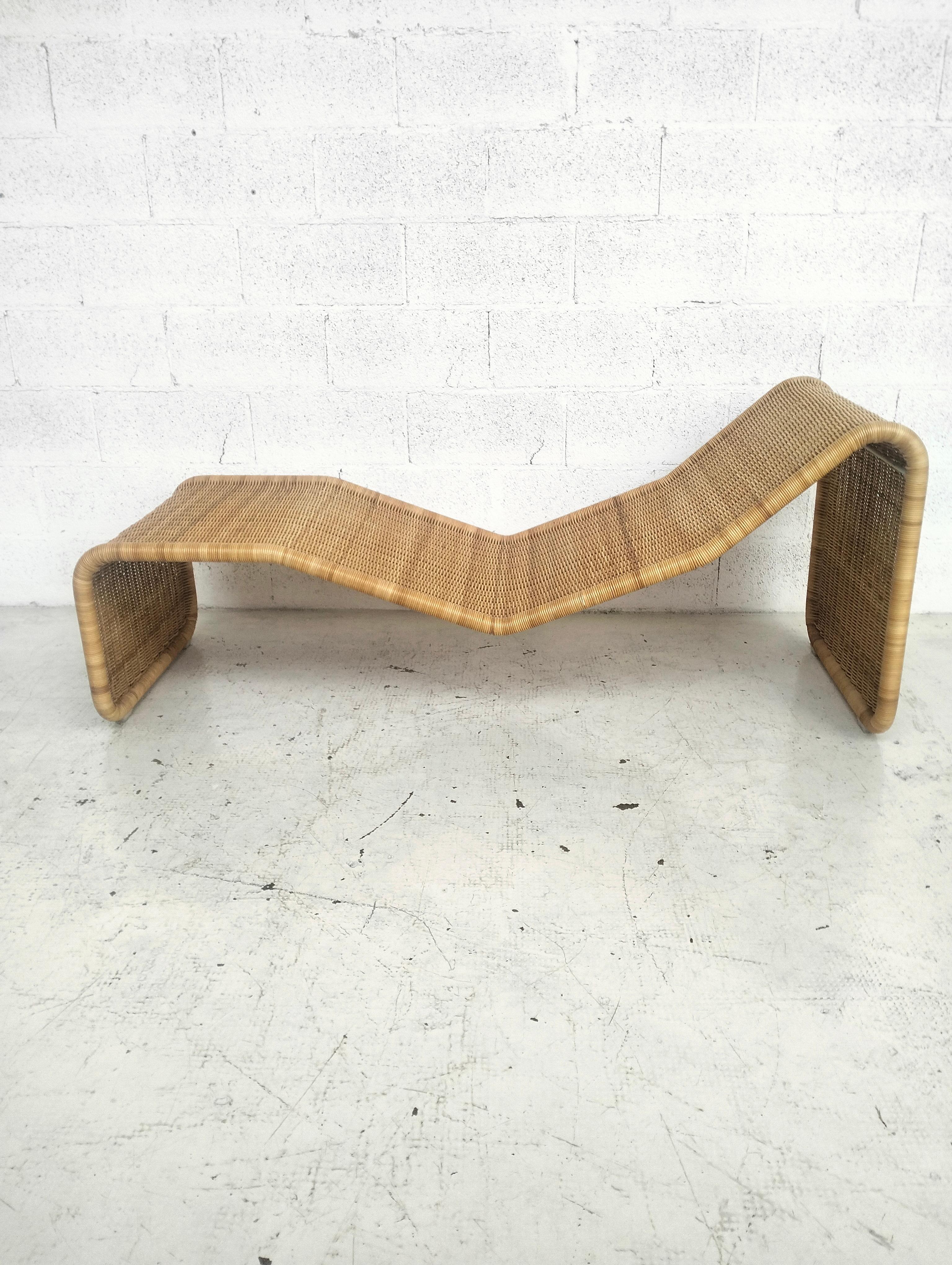 italien Chaise longue en rotin modèle P3S par Tito Agnoli pour Bonacina années 60, 70 en vente
