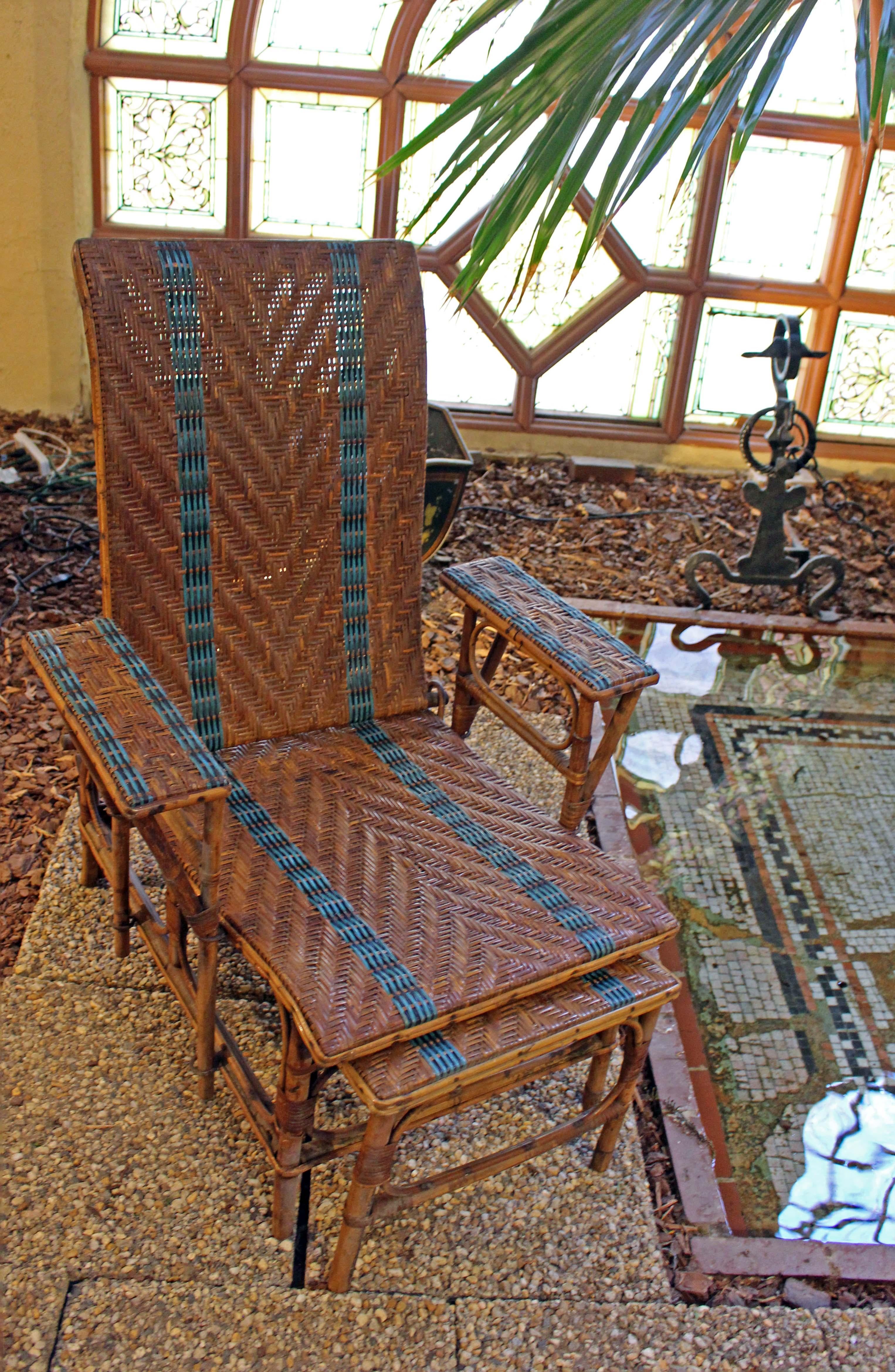 Rotin Chaise longue en rotin avec design Chevron en vente