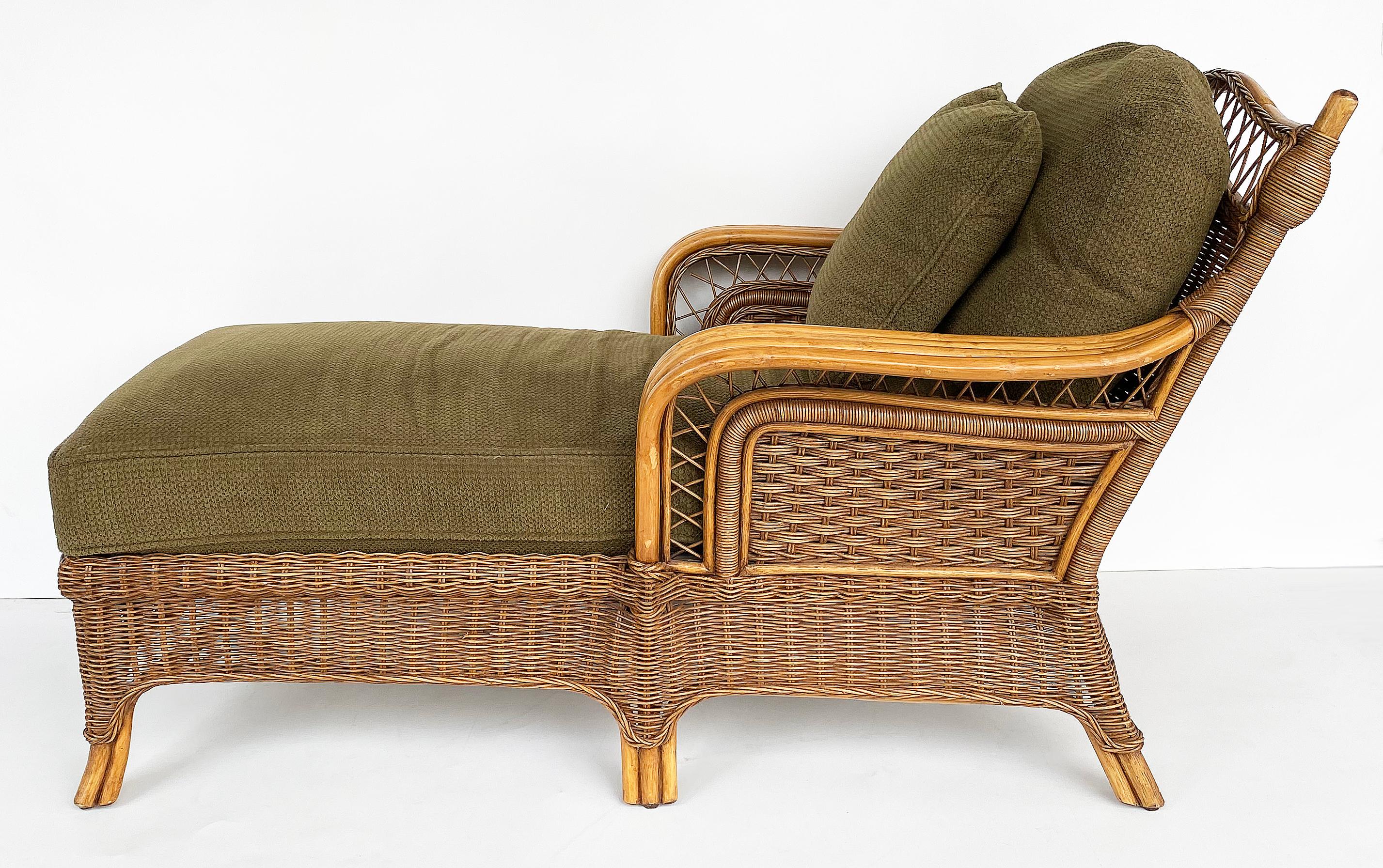 Rattan chaise lounge with upholstered seat by Braxton Culler, USA

Offered for sale is a 2008 woven rattan chaise lounge with an ample-sized full-length seat cushion and back cushion. The chaise is beautifully made and will offer a lovely place to