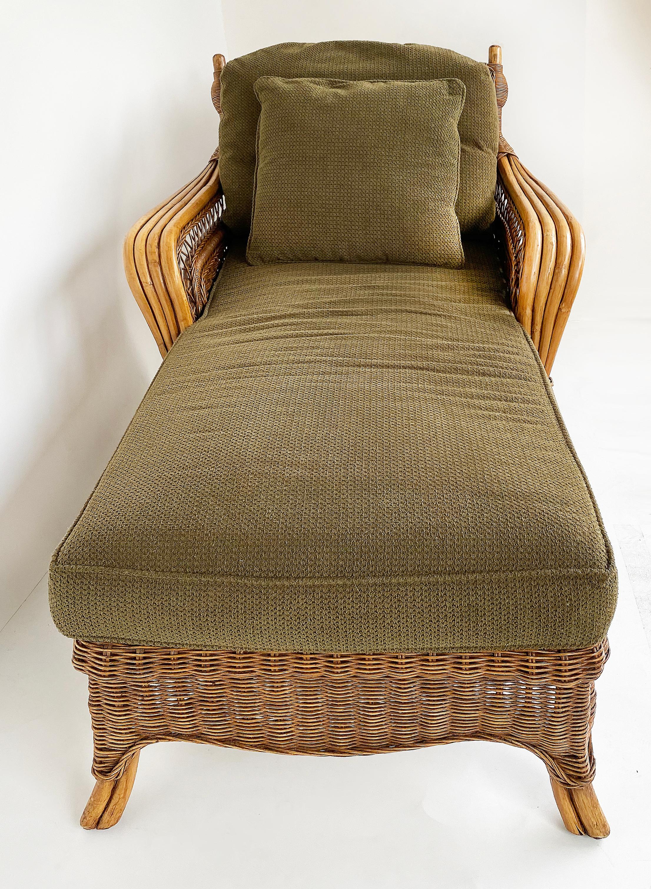 American Rattan Chaise Lounge with Upholstered Seat by Braxton Culler, USA