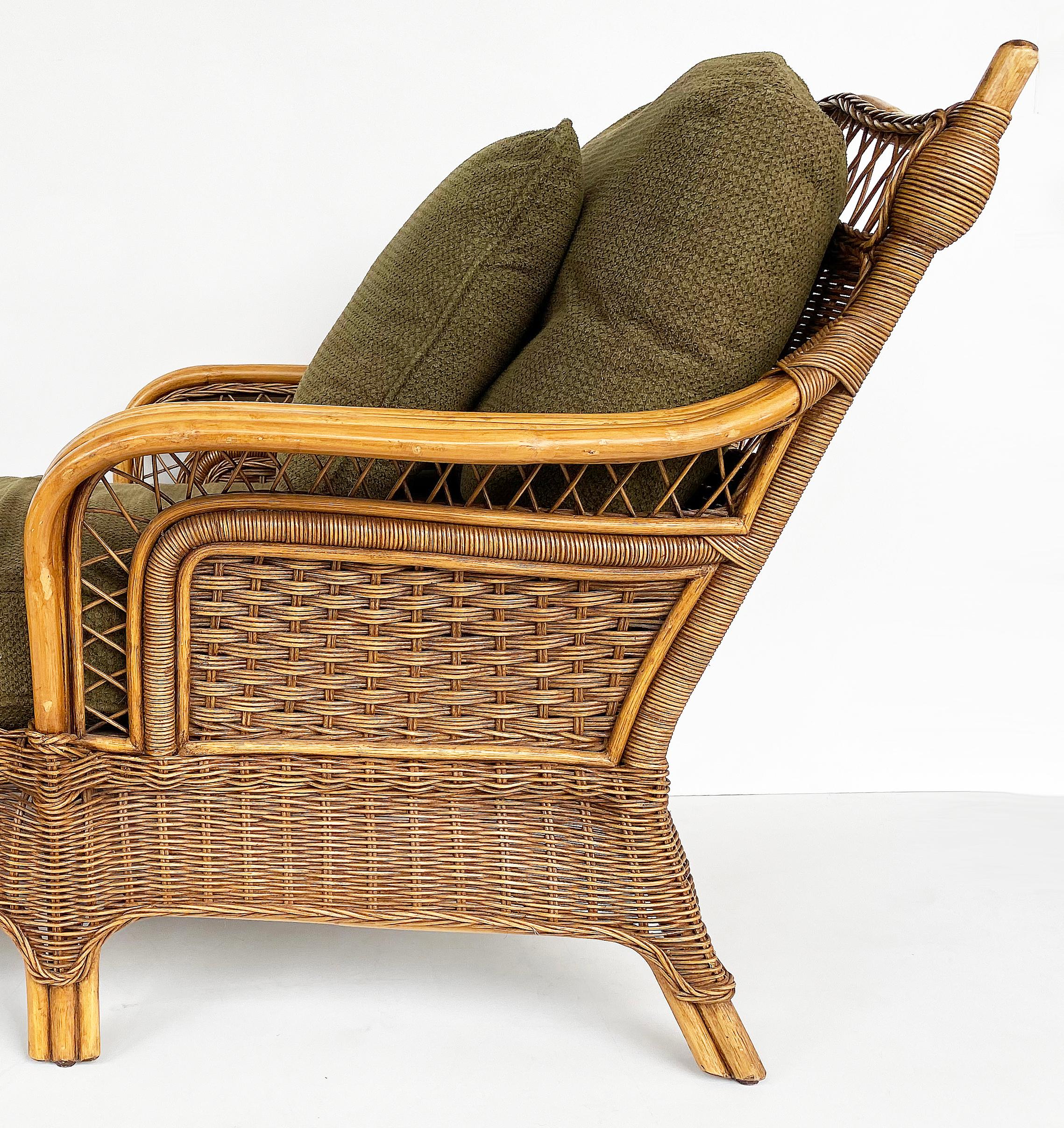Fabric Rattan Chaise Lounge with Upholstered Seat by Braxton Culler, USA